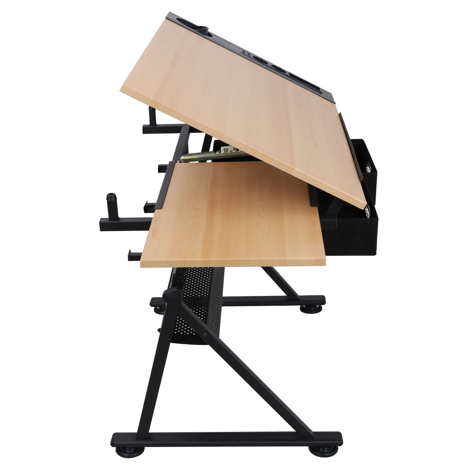 Drafting Drawing Table Tiltable Tabletop, Adjustable Height, Edge Stopper