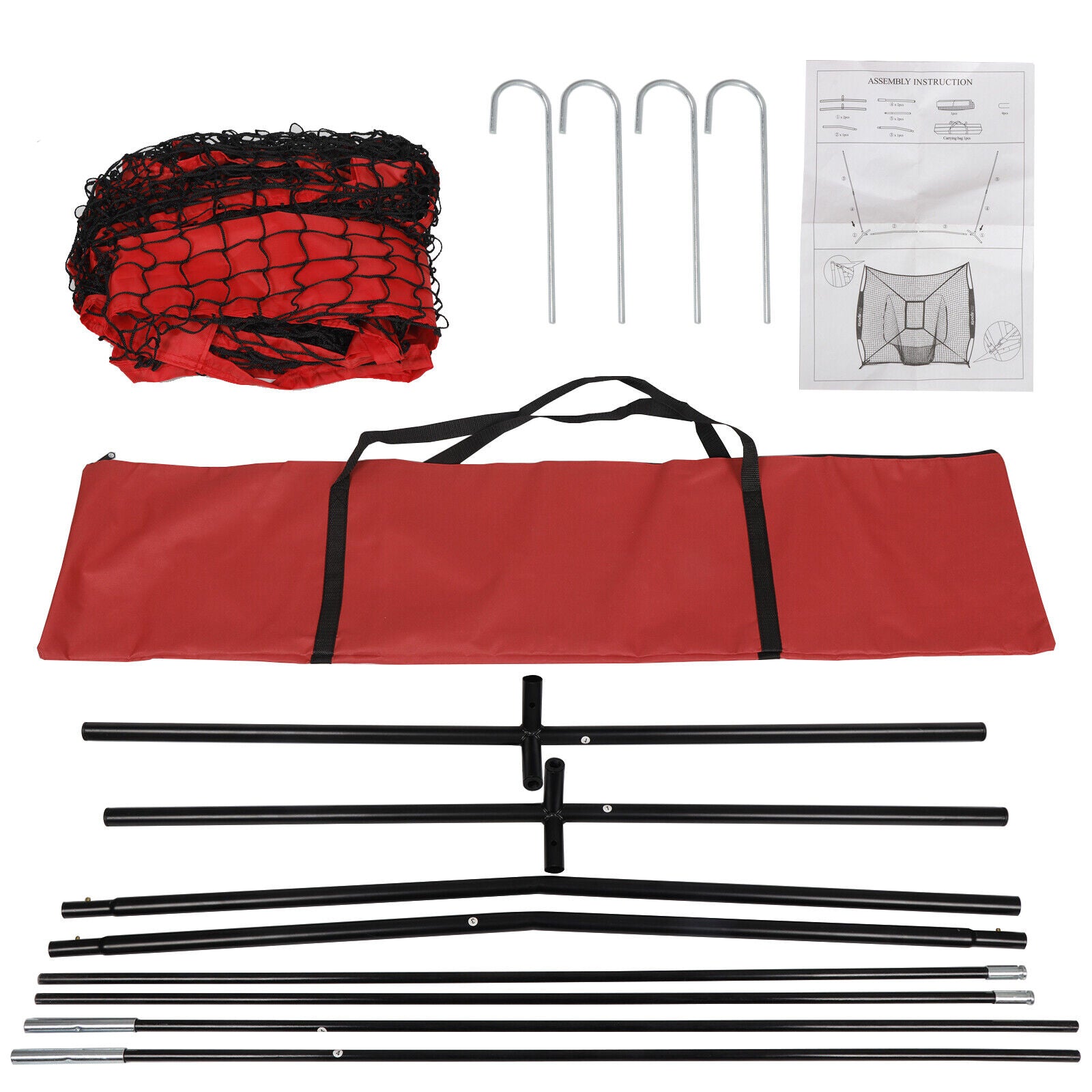 7x7 Hitting Baseball Softball Practice Net Bundle with Red Bag + Ball Caddy