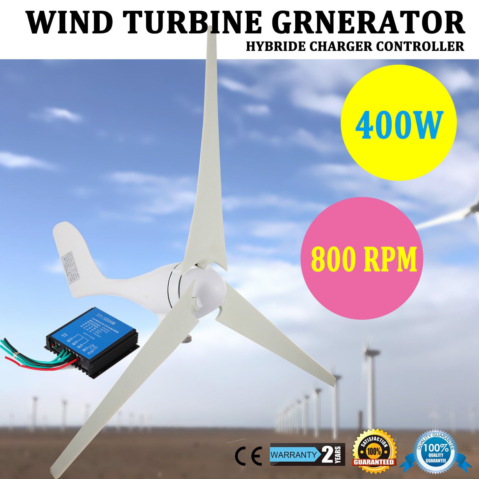 400W DC 12V Wind Turbine Generator W/ Charge Controller Low Wind Speed Start