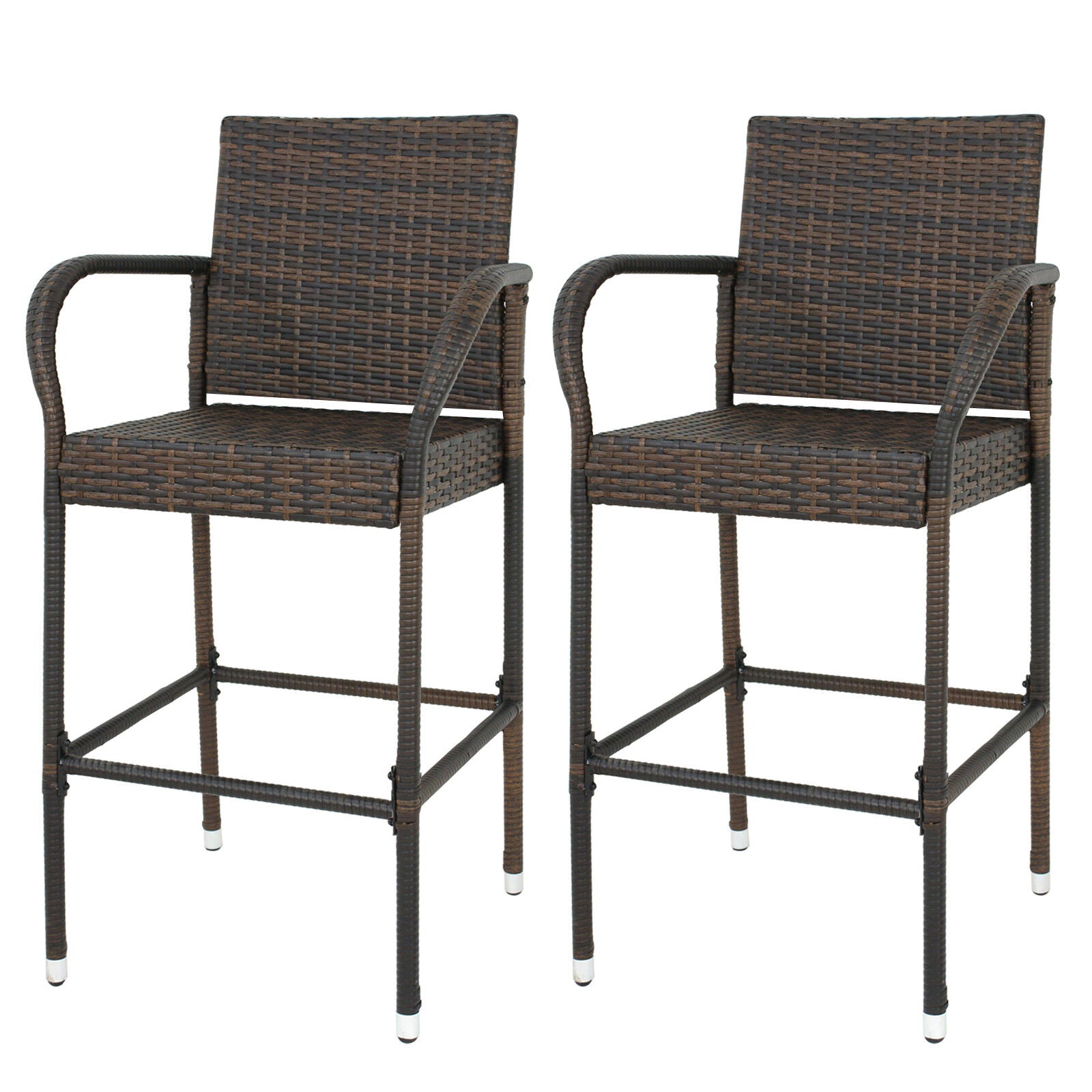 Set of 2 Outdoor Wicker Rattan Bar Stool Set Furniture Club Chairs Outdoor Patio