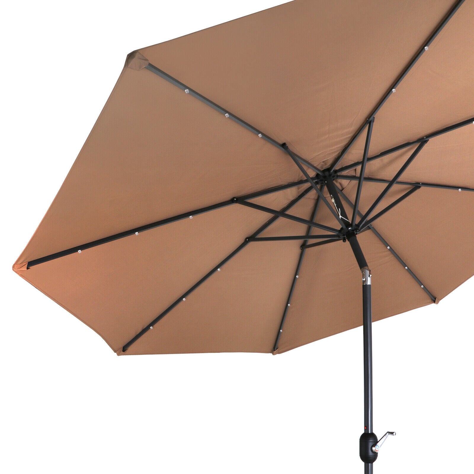 10FT Patio Solar Umbrella LED Patio Market Steel Tilt And Crank Outdoor Tan