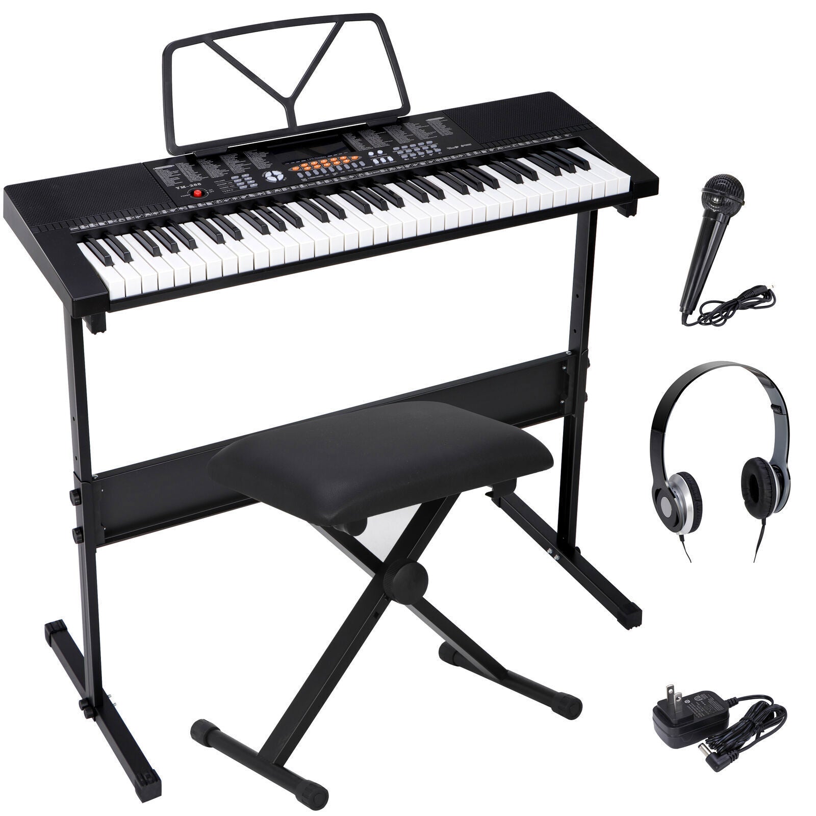 61 Key Electronic Keyboard Piano Adjustable W/Stand Stool Headphones Microphone