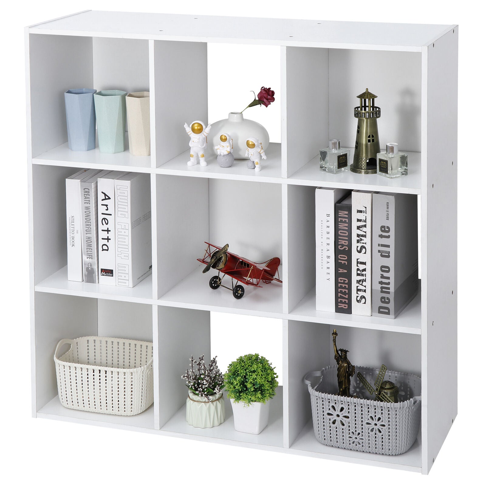 9 Cube Storage Organizer Wooden Bookshelf Display W/5 Removable Back Panel White