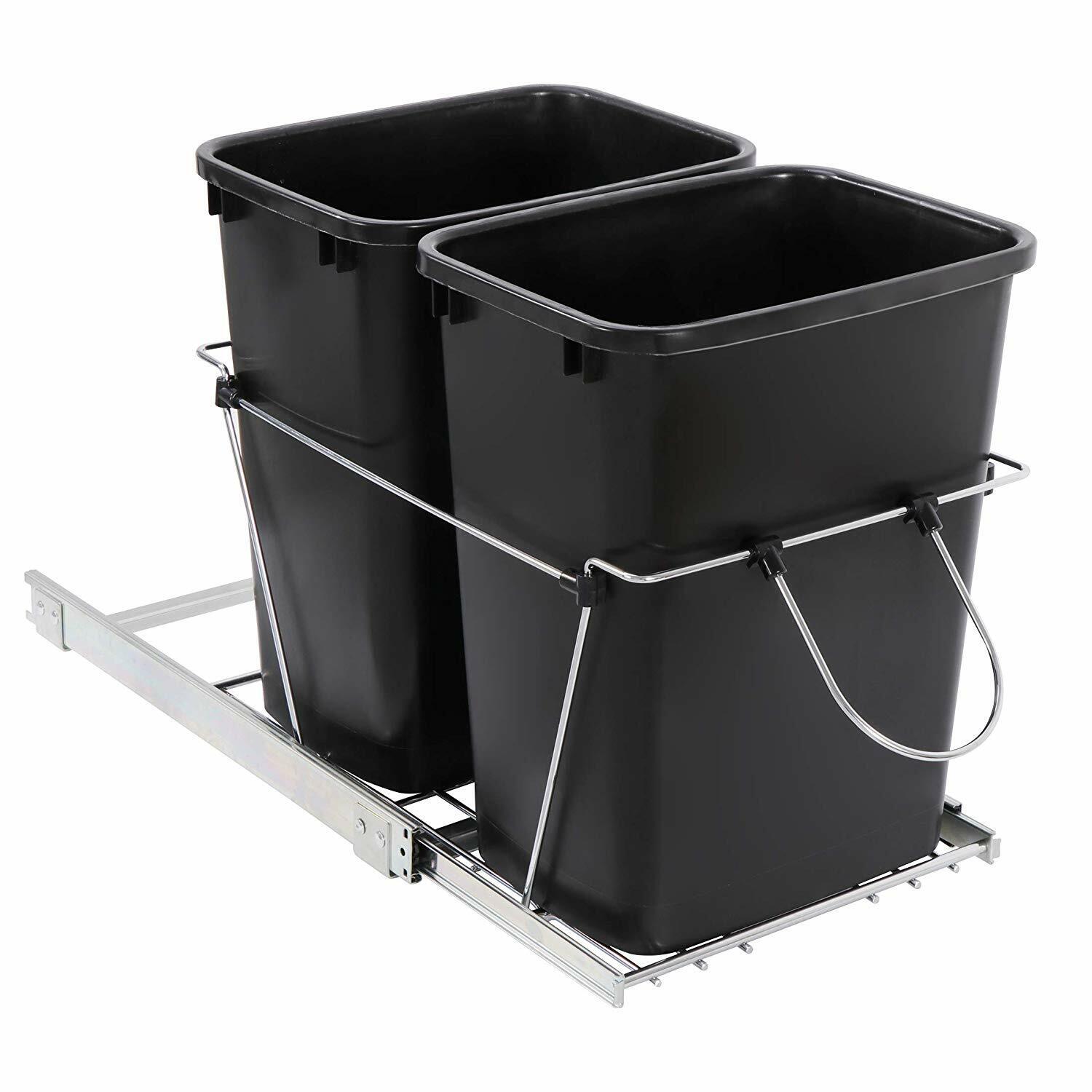 Double Pullout Trash Kitchen Container Can 35 Quart Under Counter Sliding Waste