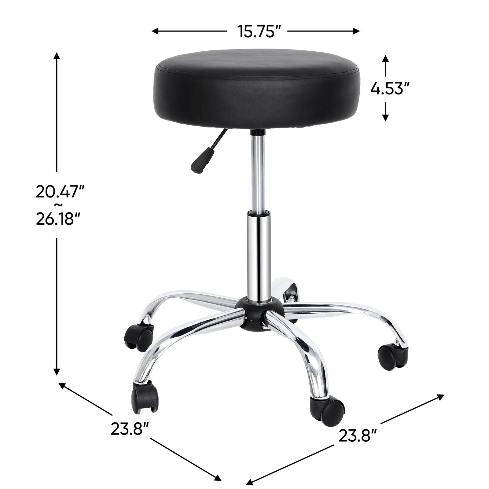 Adjustable Multi-Purpose Drafting Spa Bar Rolling Stool with Wheels Black