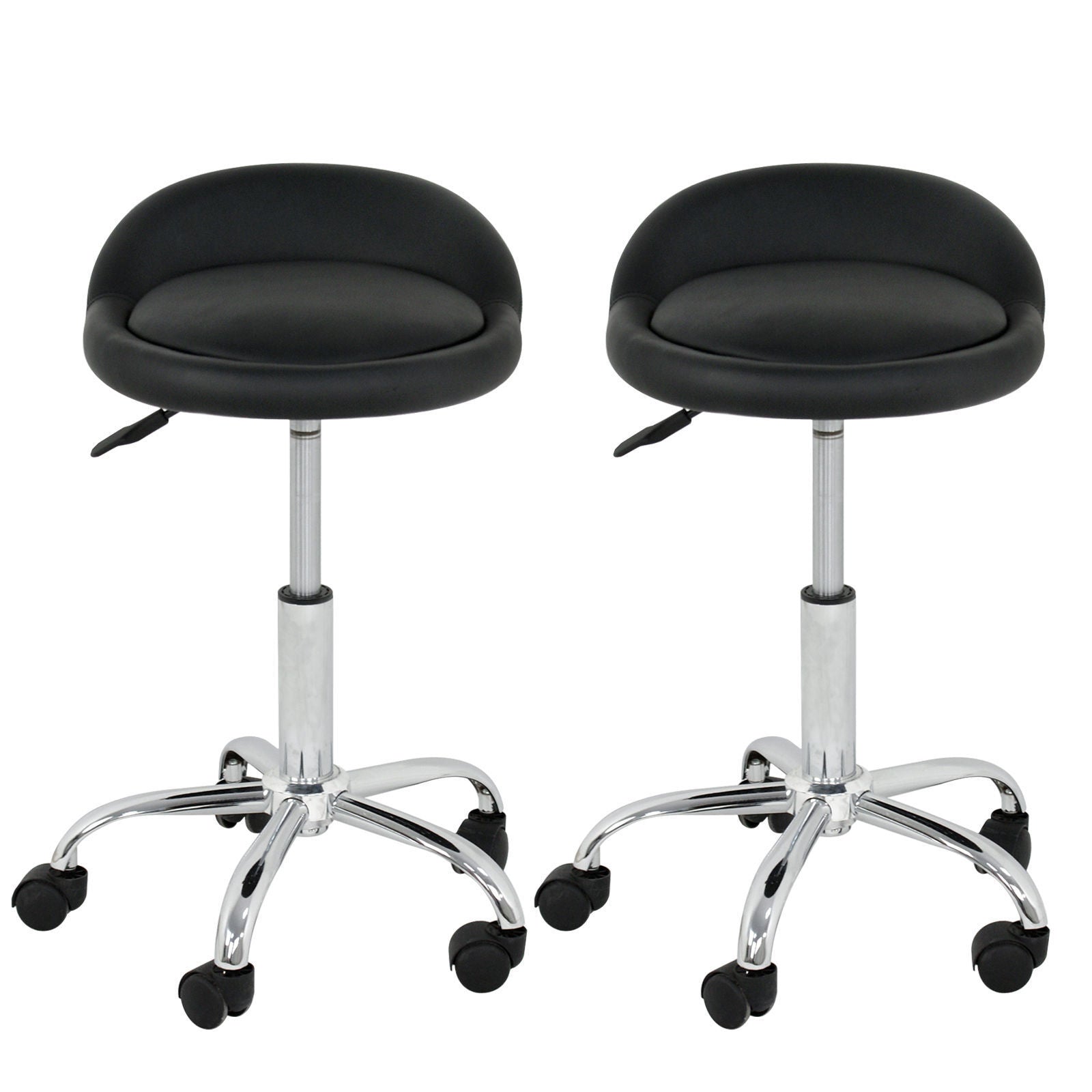 Set of 2 Salon Stool with Back Rest Saddle Rolling Hydraulic Spa Stools (BLACK)