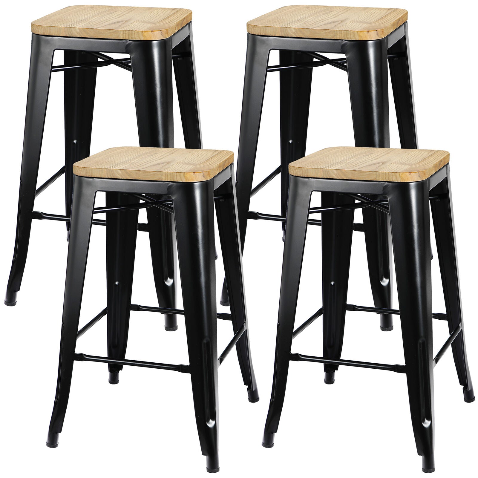 Set of 4 Metal Counter Bar Stools Pub Industrial 26