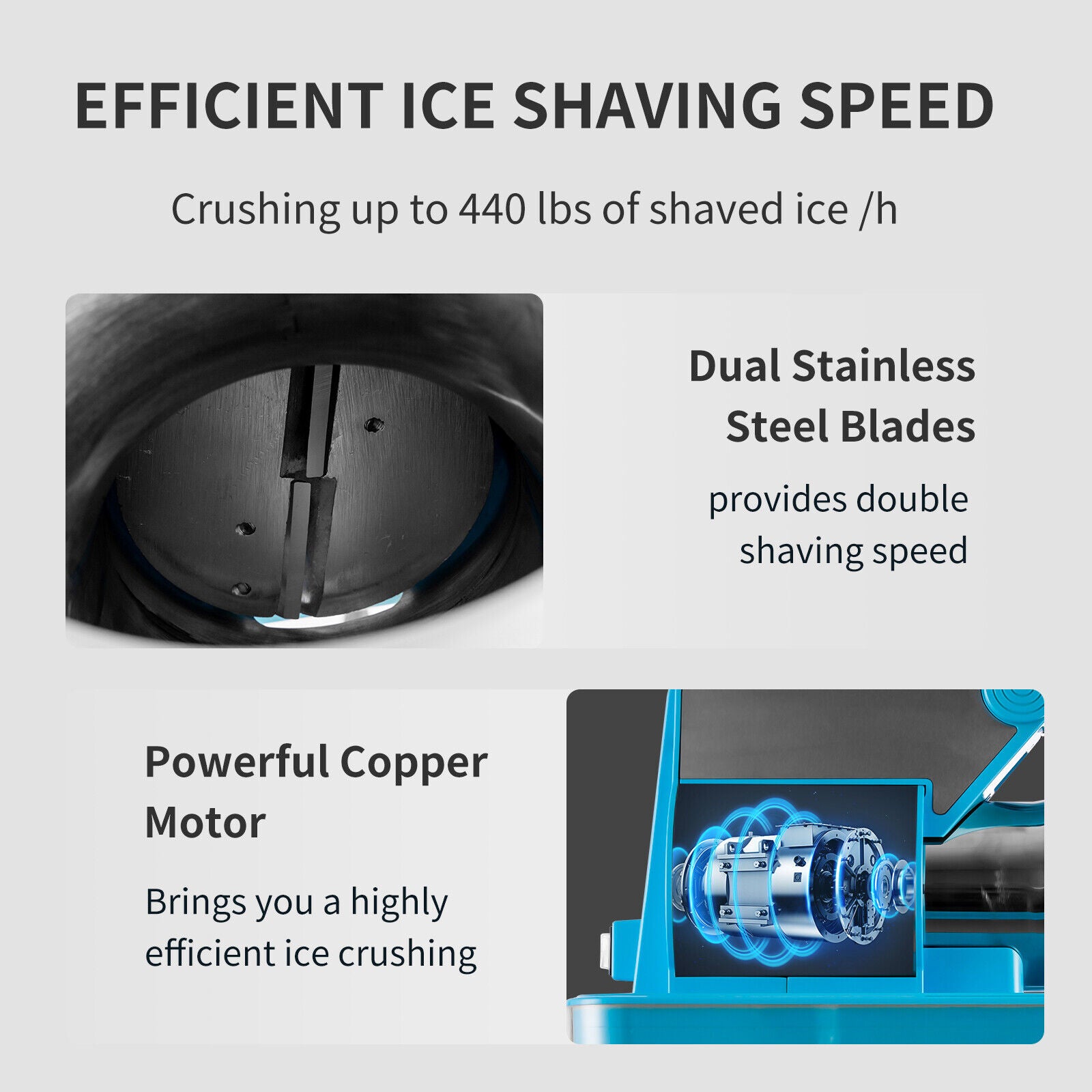 Electric Ice Shaver Ice Crusher Snow Cone Machine 660LBS/H w/Dual Blades ETL