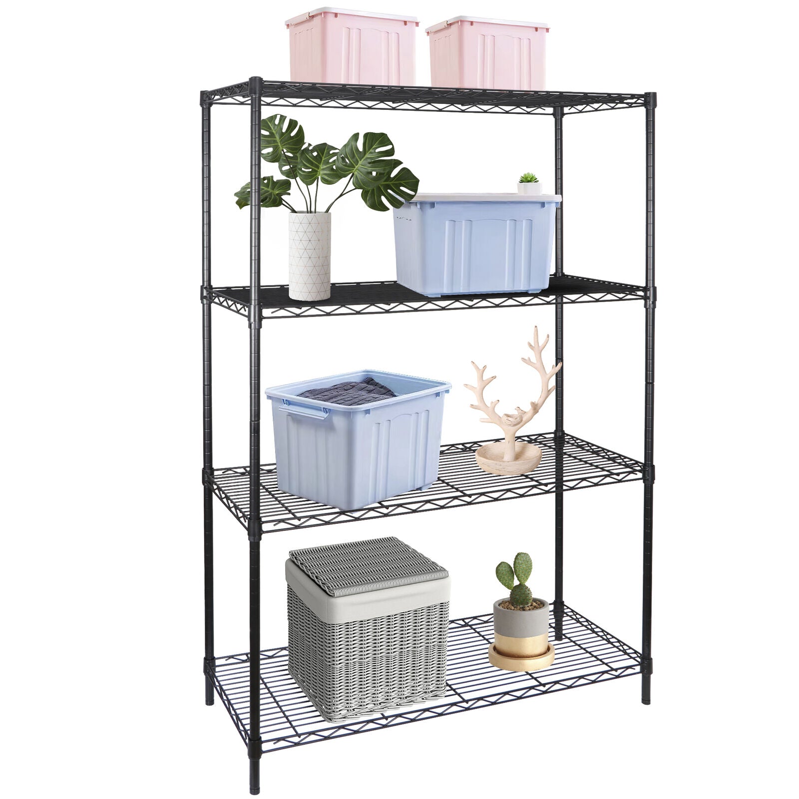 4-Tier Metal Wire Shelf Rack Storage Shelving Unit Organizer for Kitchen Black