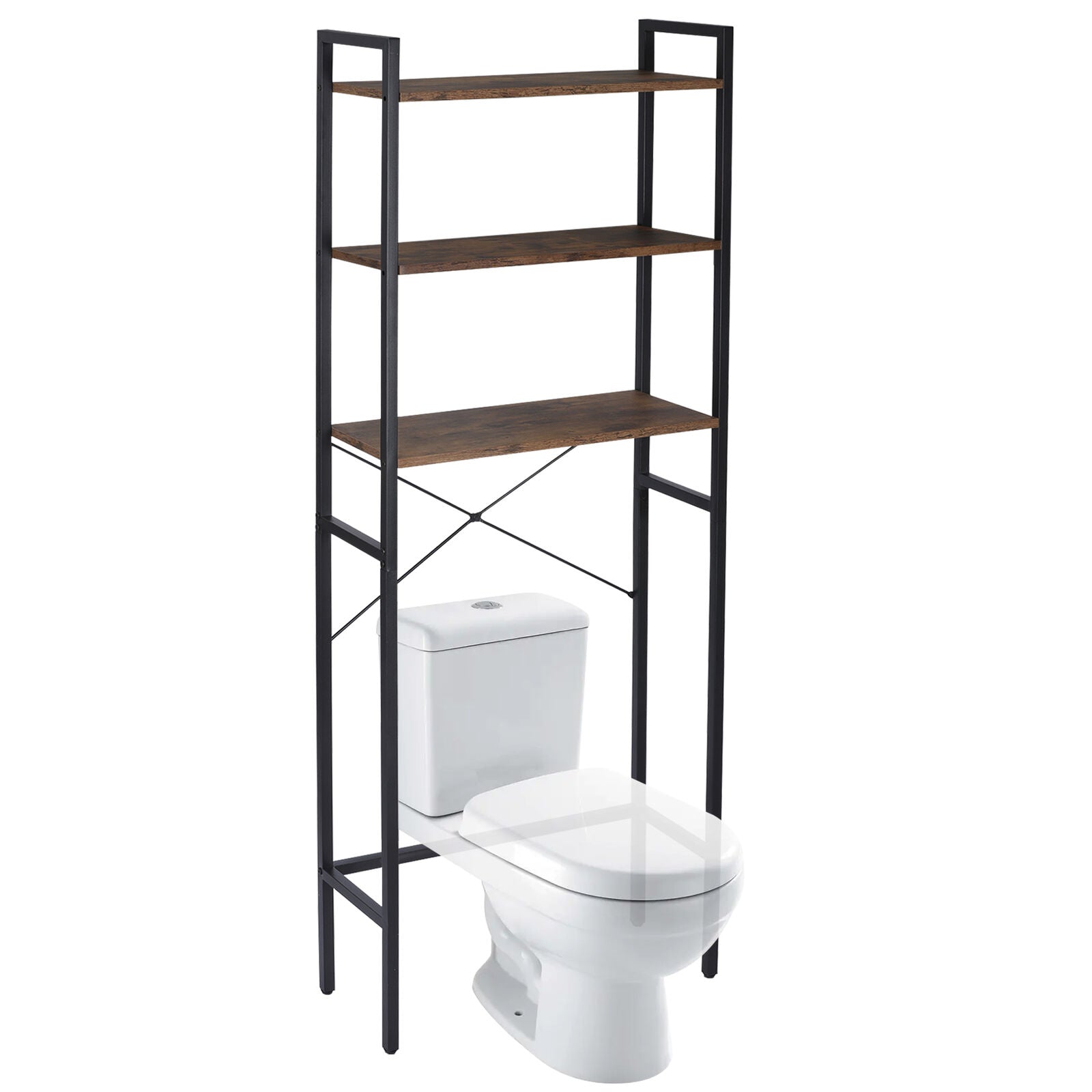 3-Tier Over The Toilet Storage MDF Bathroom Organizer Shelves Brown Freestanding