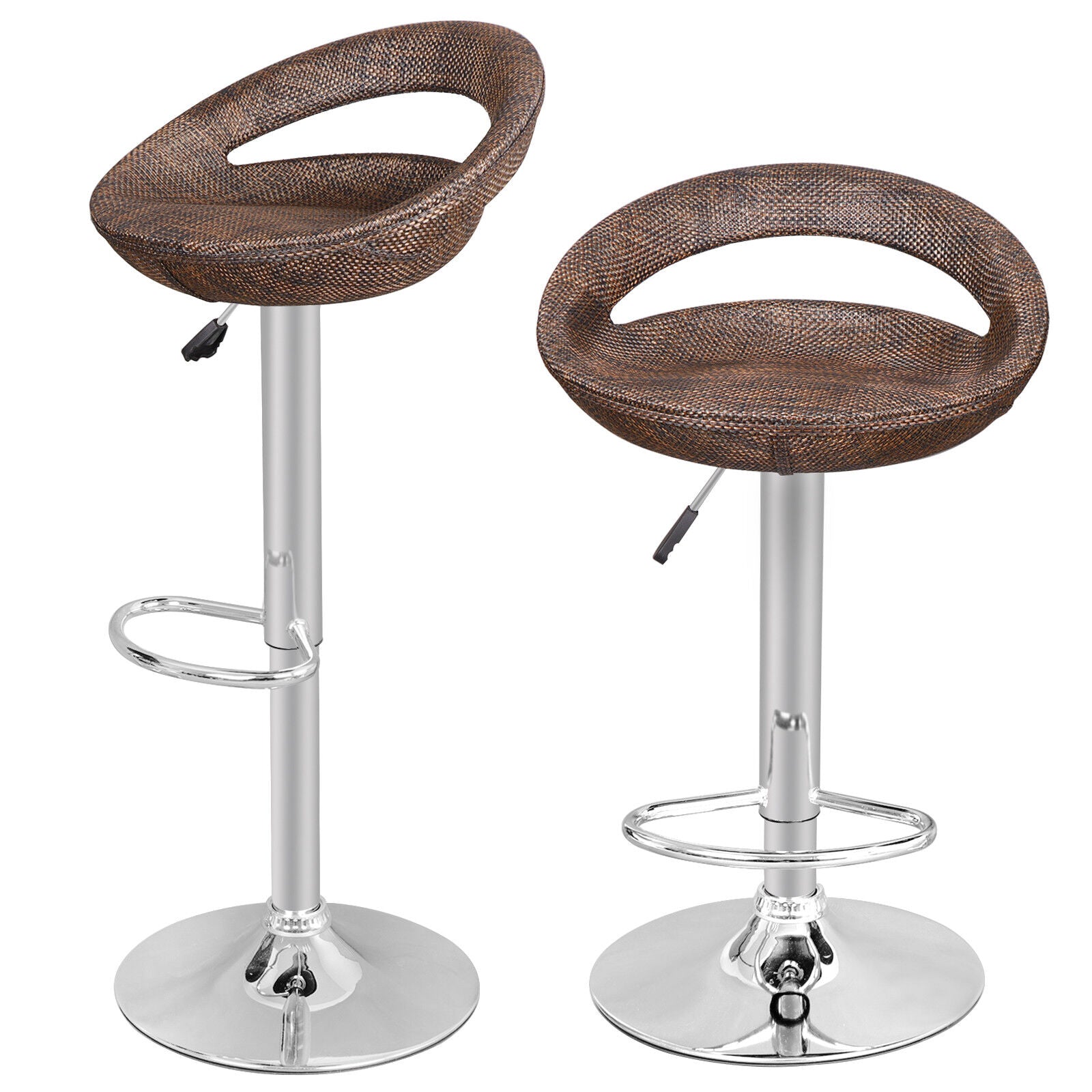 6 Pieces Modern Adjustable Height Swivel Wicker Bar Stool Home Pub ABS Rattan