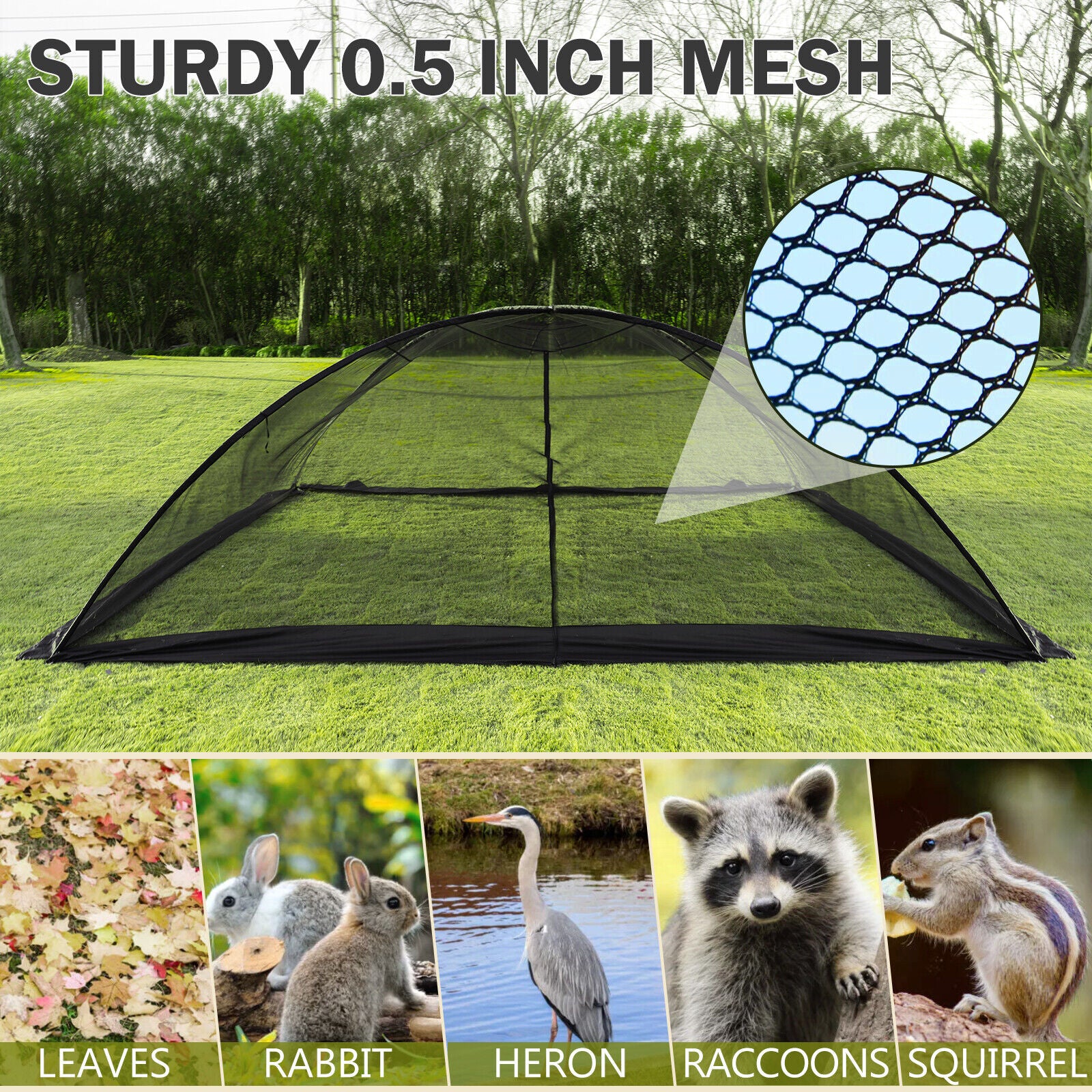 Pond Cover Dome Garden Pond Net 13x17 FT Netting Covers for Leaves w/ Bag Black