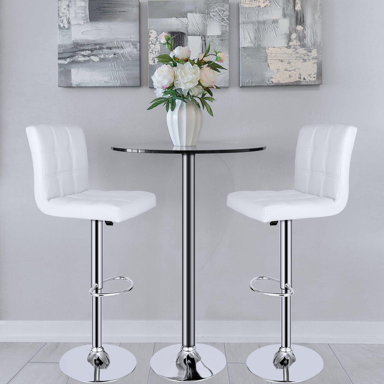 4PCS Adjustable Bar Stools PU Leather Modern Dinning Chair with White