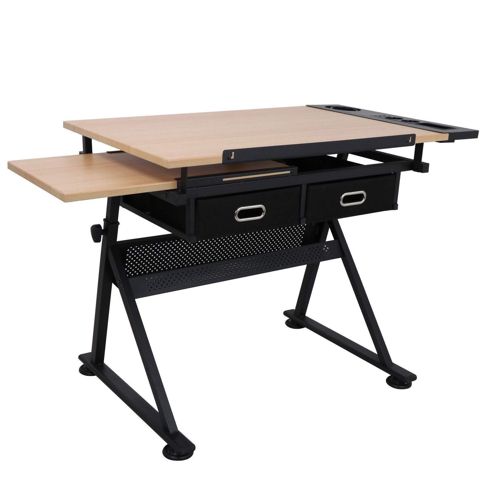 Drafting Drawing Table Tiltable Tabletop, Adjustable Height, Edge Stopper