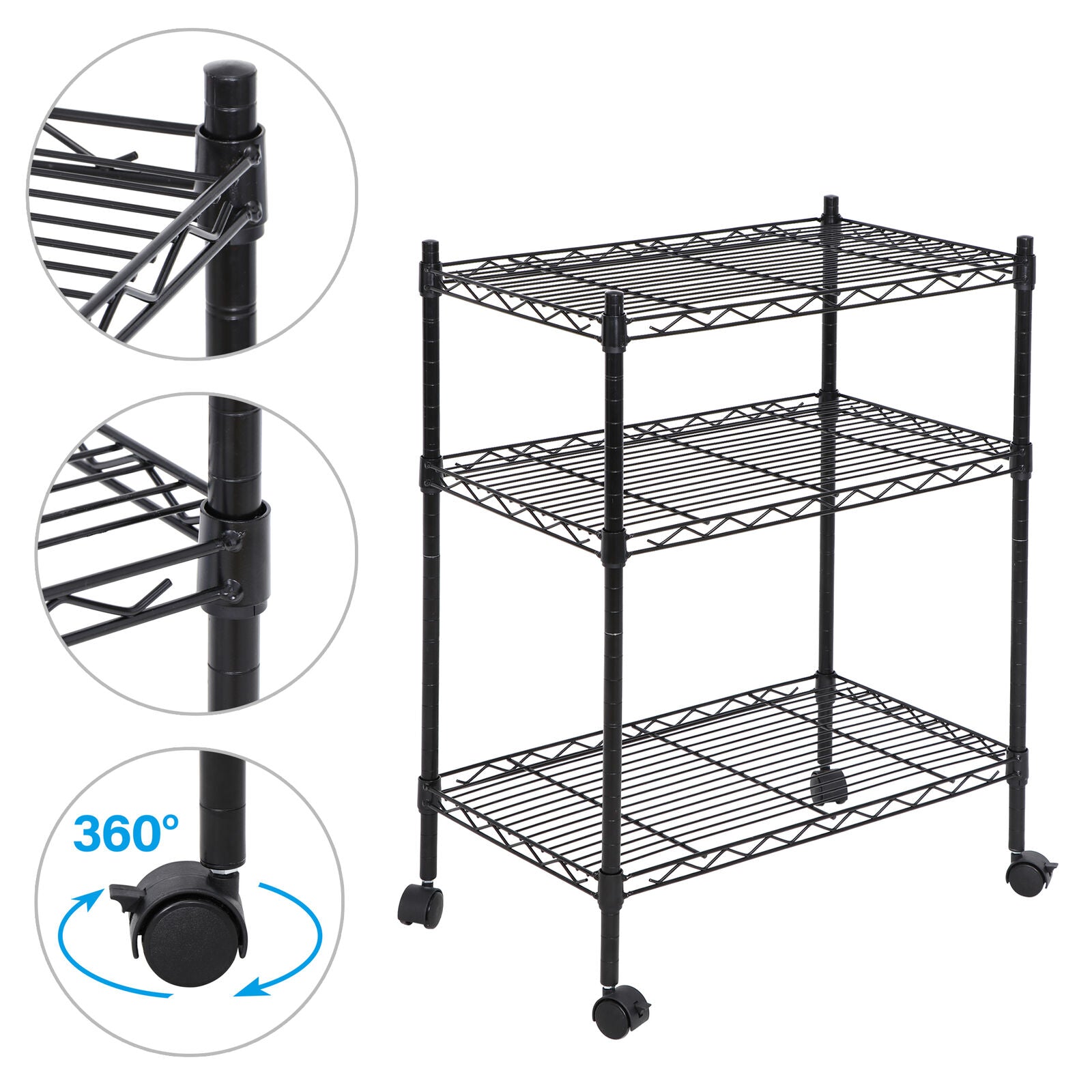 3-Tier Unit Wire Rack Shelving Storage Metal Organizer W/2