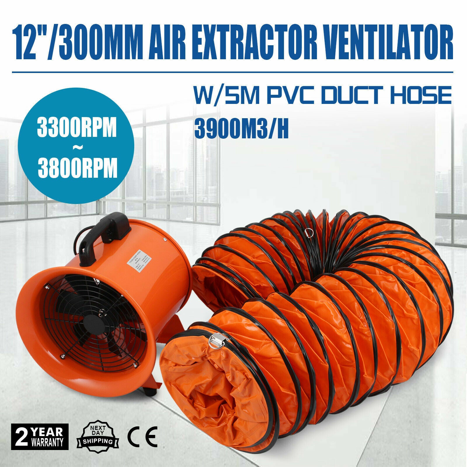 12' Extractor Blower Fan Ventilator+5M Duct Hose Electrical Exhaust Industrial