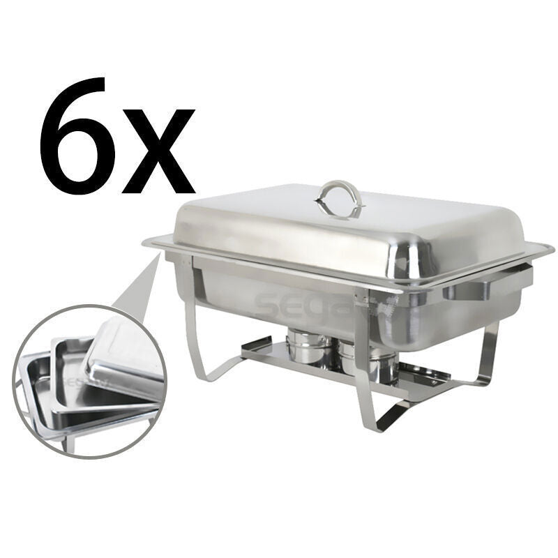 6 Pack 8QT Chafing Dish Stainless Steel Chafer Catering Food Warmer Buffet Set