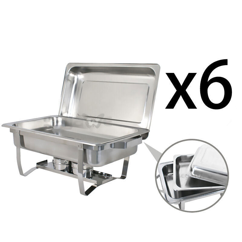 6 Pack 8QT Chafing Dish Stainless Steel Chafer Catering Food Warmer Buffet Set