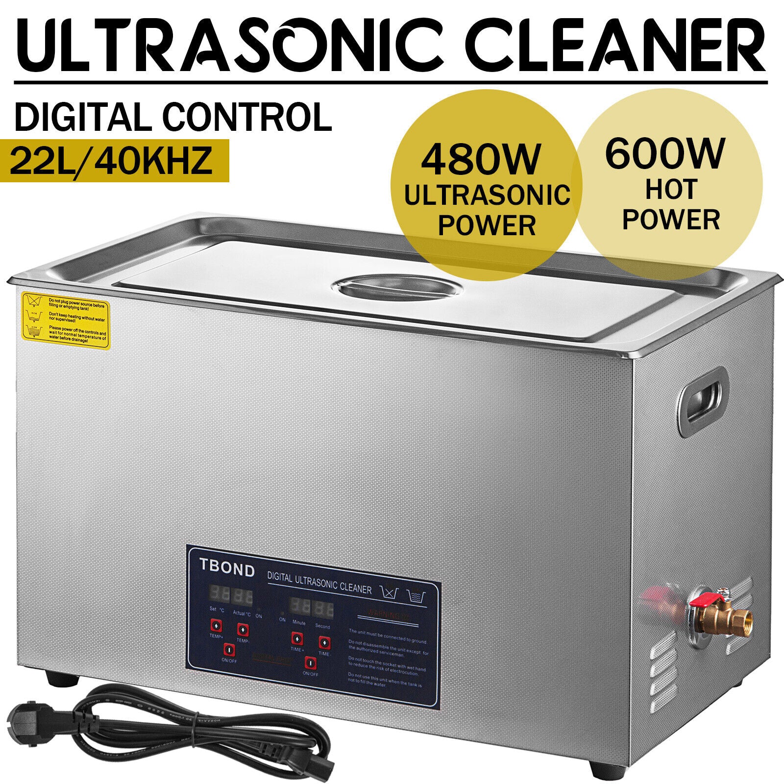 22L Digital Ultrasonic Cleaner Stainless Steel Industry Heated Heater w/Timer