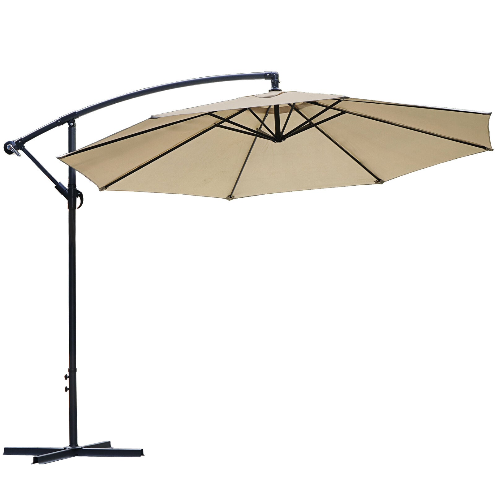 10ft Patio Umbrella Offset Market Umbrella Cantilever Hanging 8 Ribs Outdoor Tan