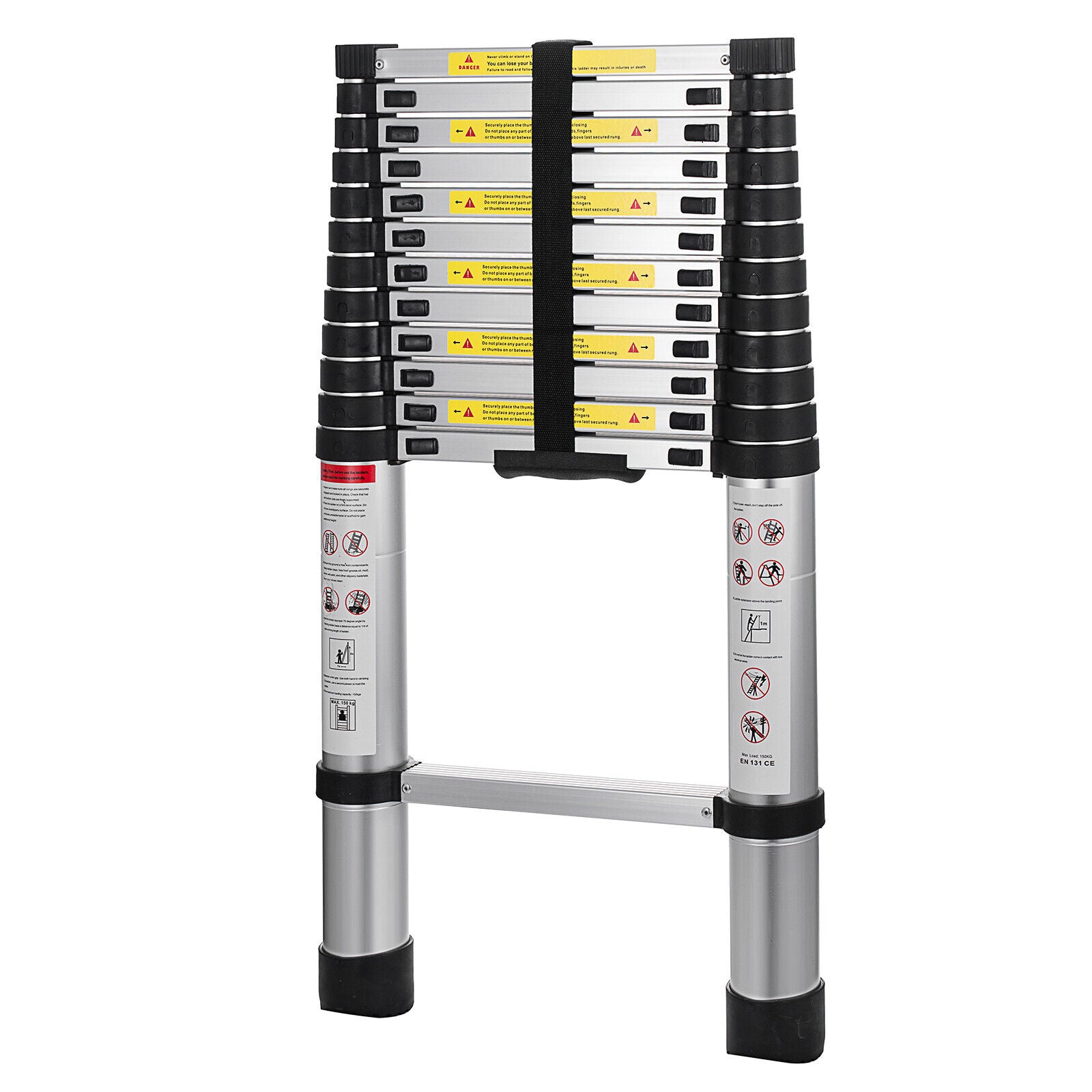 Telescoping Ladder 12.5 FT One Button Retraction Aluminum Telescopic Extension