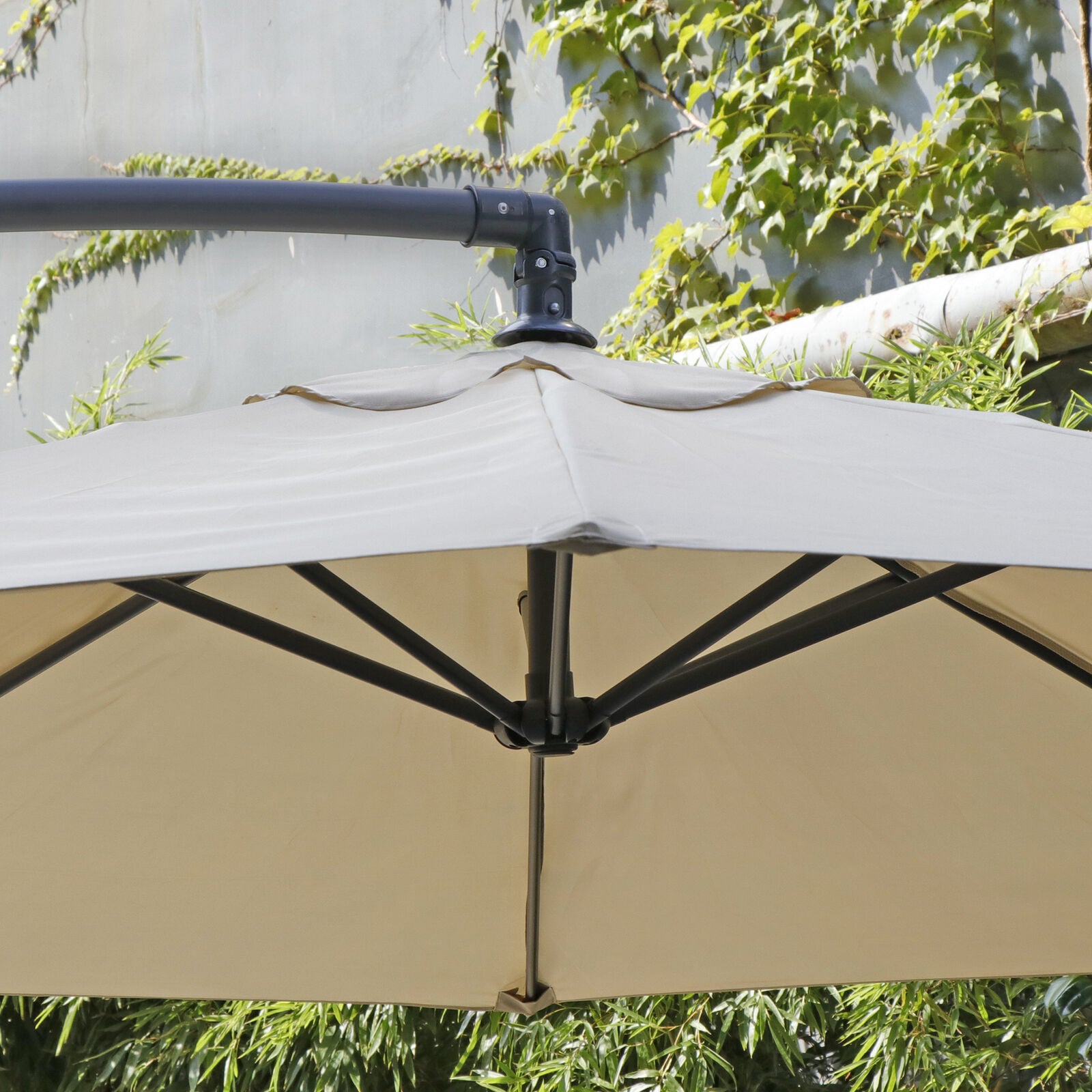 10ft Patio Umbrella Offset Market Umbrella Cantilever Hanging 8 Ribs Outdoor Tan