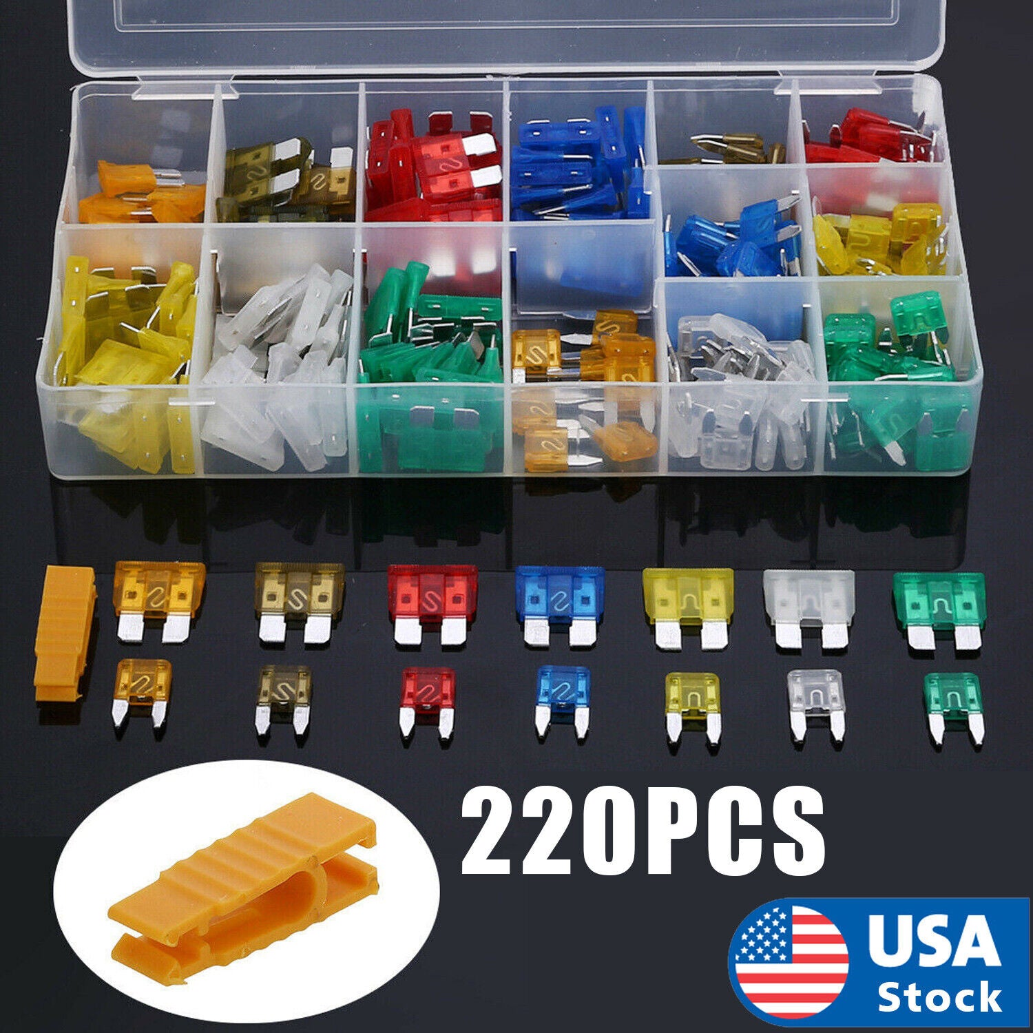 220pc Blade Fuse Assortment Auto Car Truck Motorcycle FUSES Kit ATC ATO ATM USA