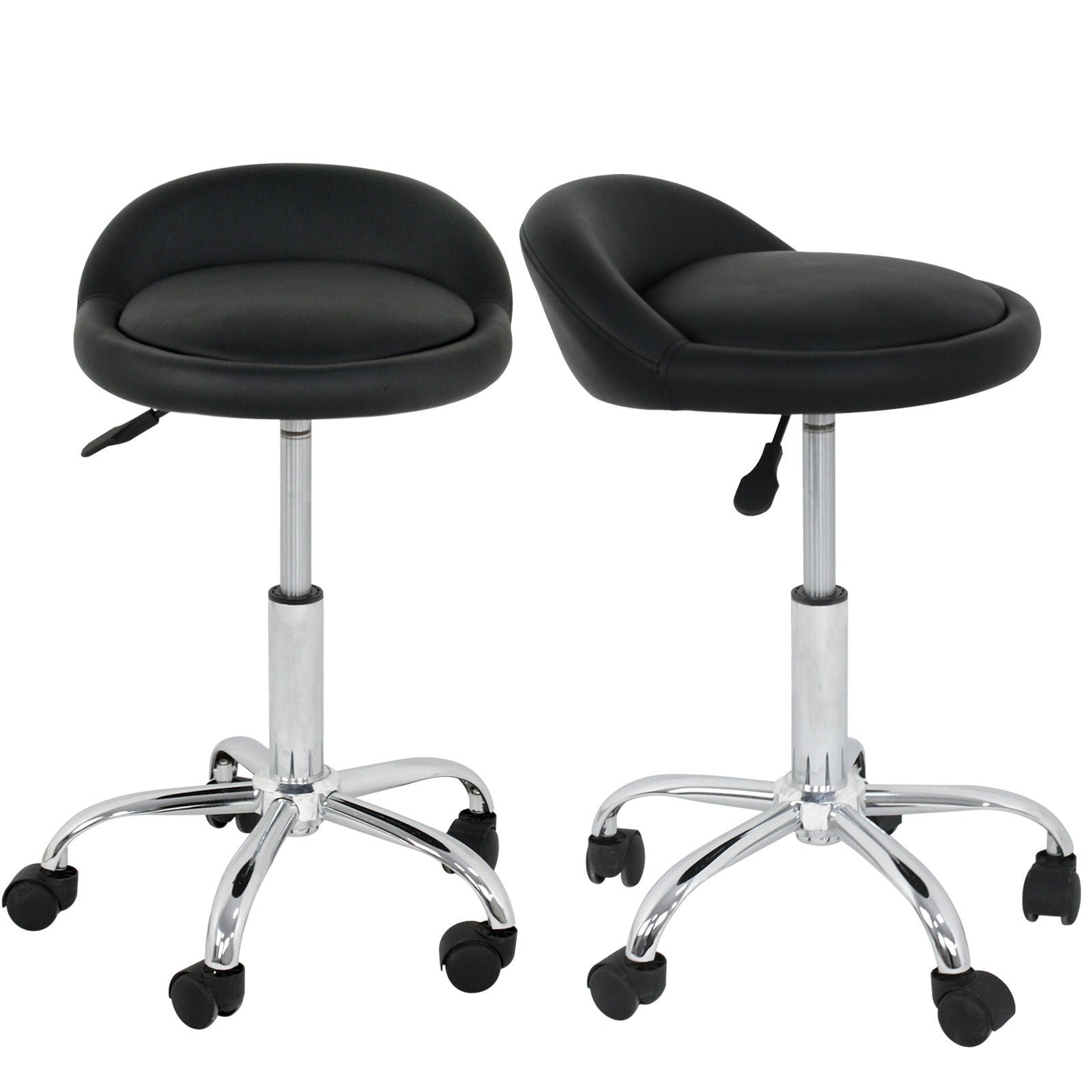 Set of 2 Salon Stool with Back Rest Saddle Rolling Hydraulic Spa Stools (BLACK)