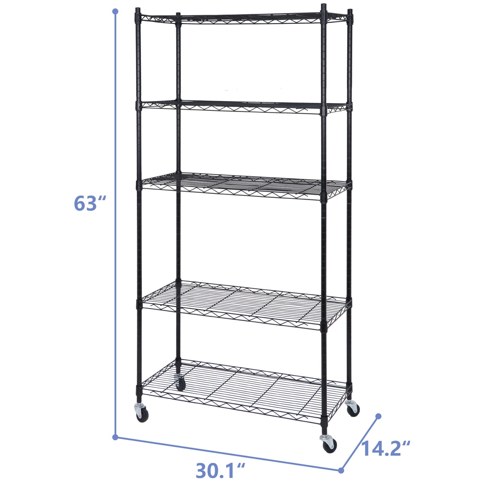 5-Shelf Steel Wire Tier Layer Shelving Durable 30.1x14.2x63