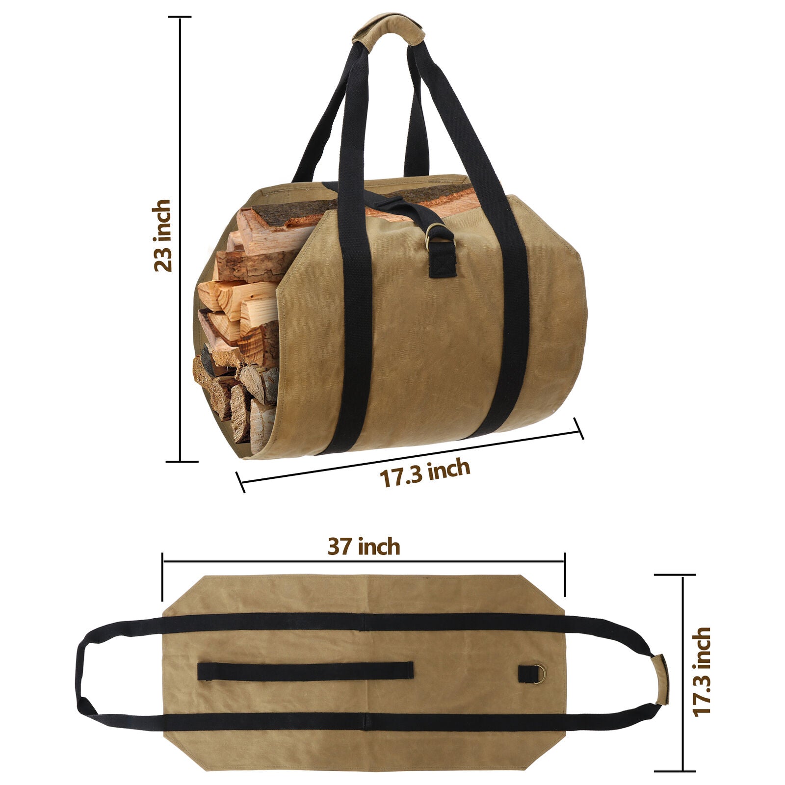 Firewood Bag Wax Canvas Camp Logging Wood Fireplace with with Security Strap