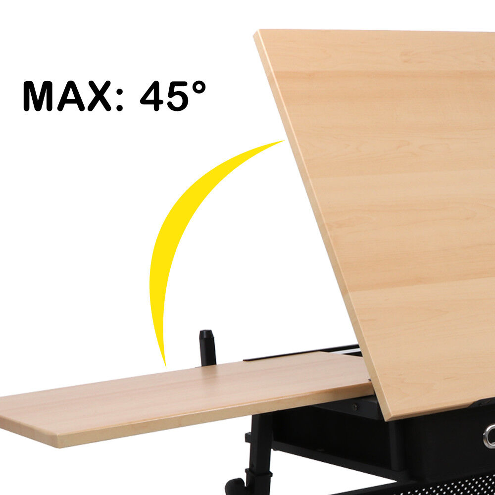 Drafting Drawing Table Tiltable Tabletop, Adjustable Height, Edge Stopper