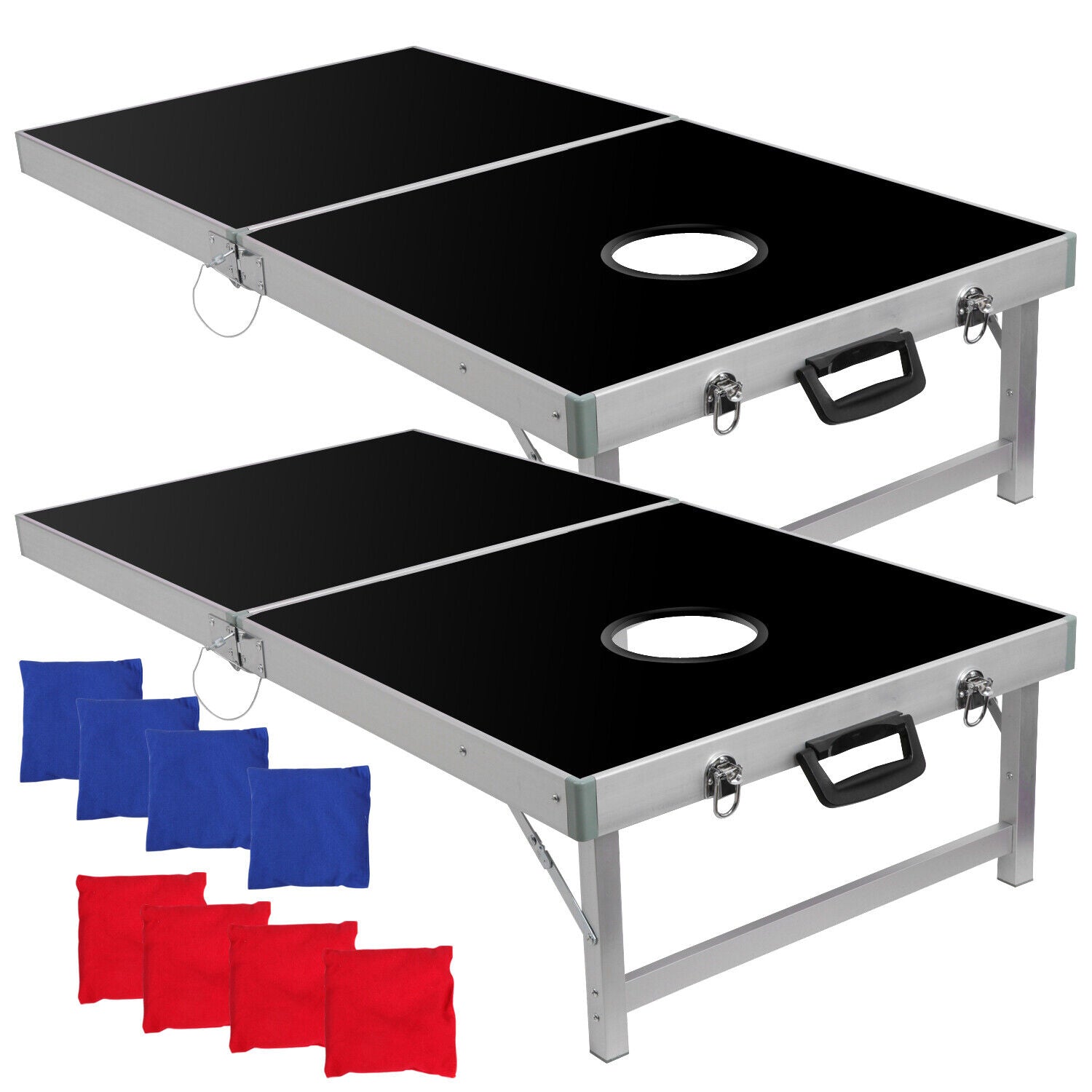 Aluminium Cornhole Pro Regulation Size Bean Bag Toss Game Set (Black) 4 x 2FT