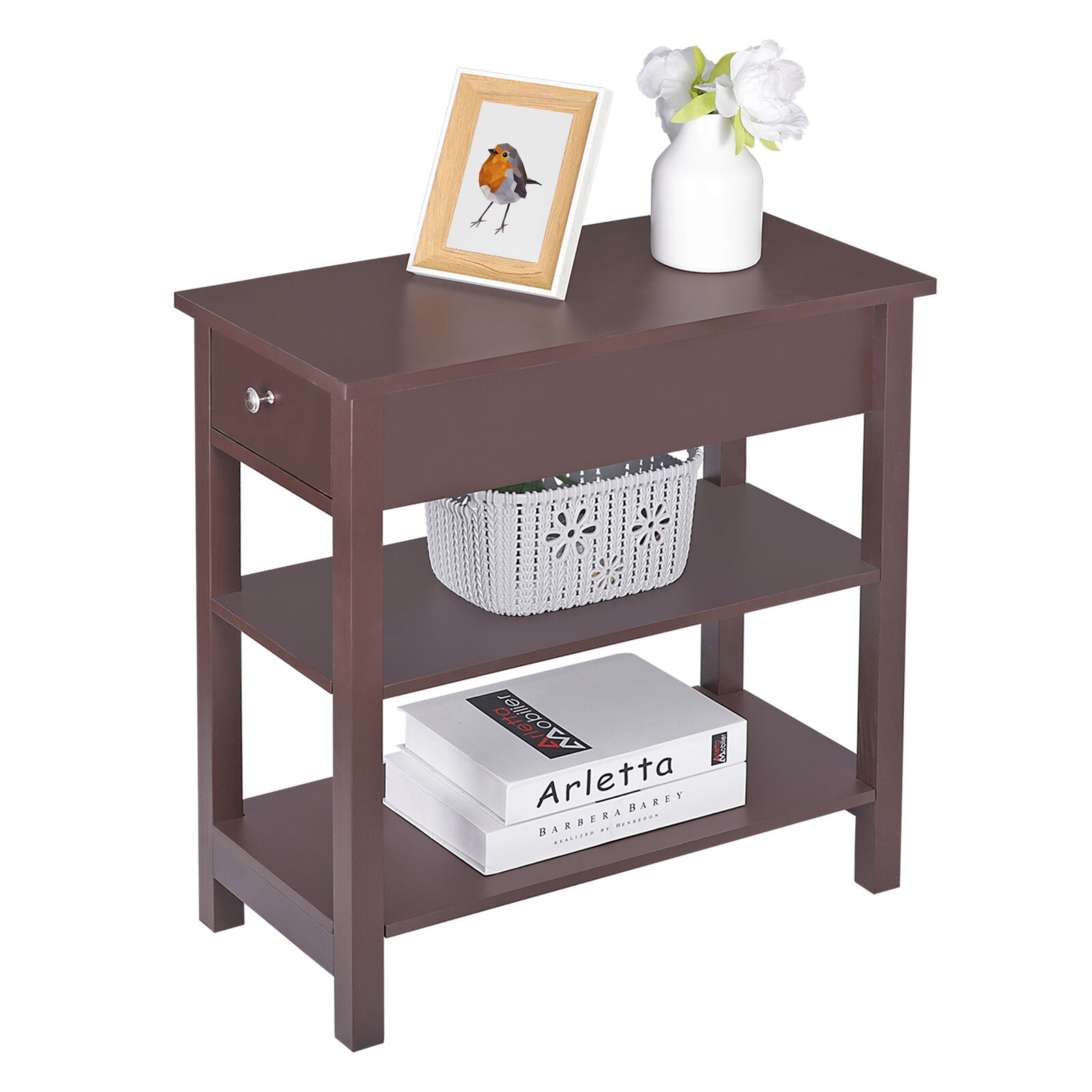 2X Open End Table Narrow Side Table Slim End Table for Living Room Bedroom Brown