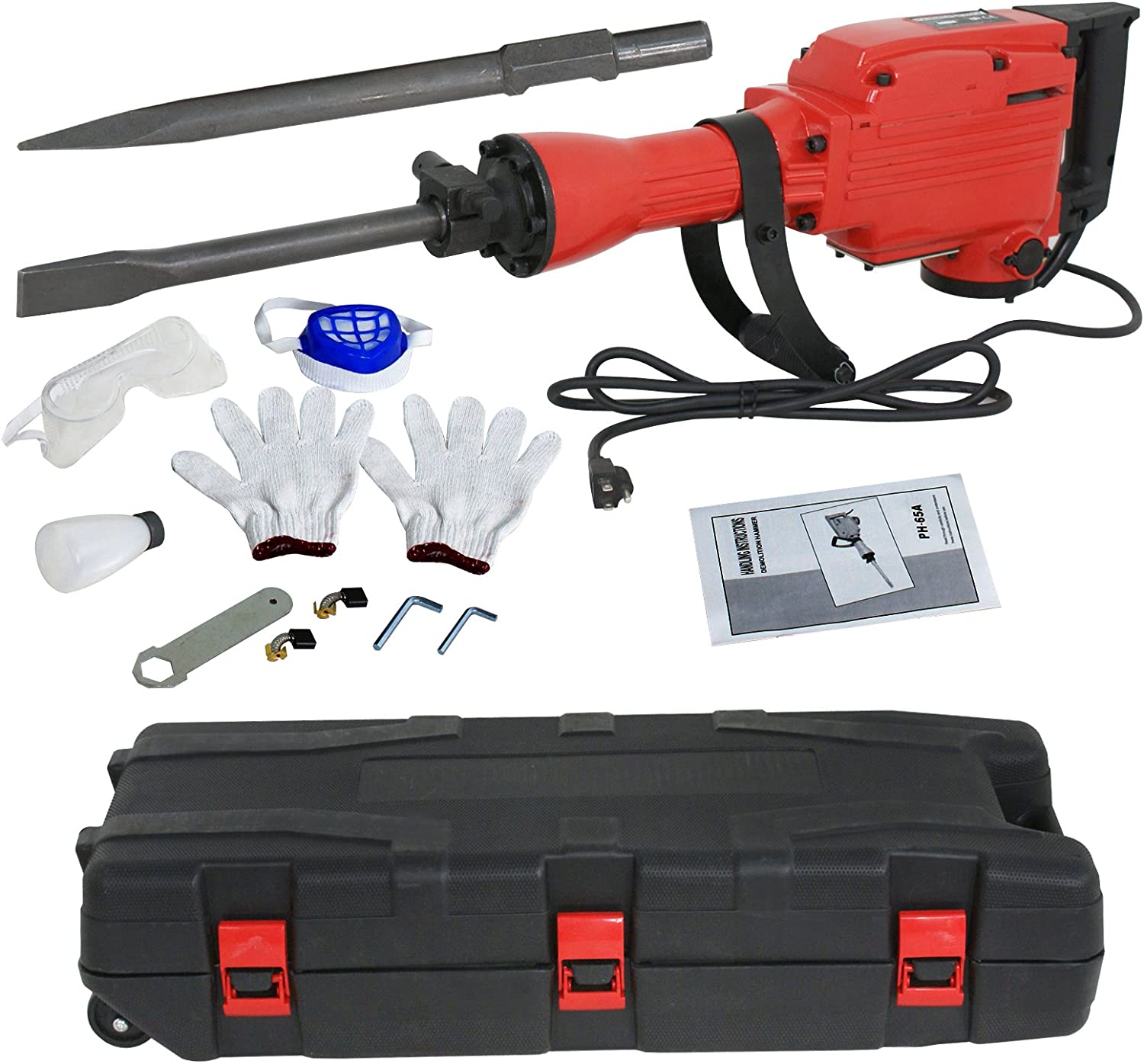 2200W Heavy Duty Electric Demolition Jack Hammer Concrete Breaker Drills w/Case, Gloves 2 Chisel 2 Punch Bit Set