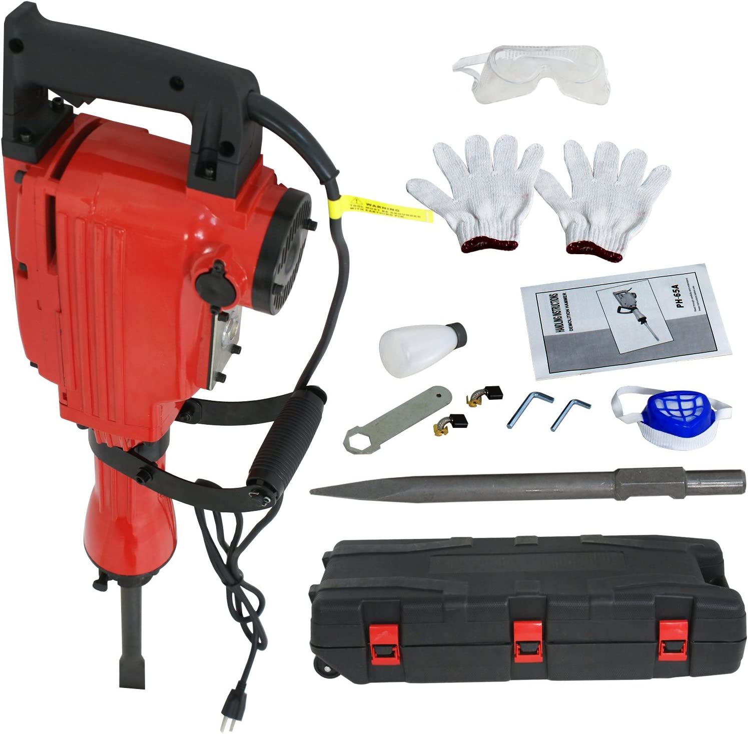 2200W Heavy Duty Electric Demolition Jack Hammer Concrete Breaker Drills w/Case, Gloves 2 Chisel 2 Punch Bit Set