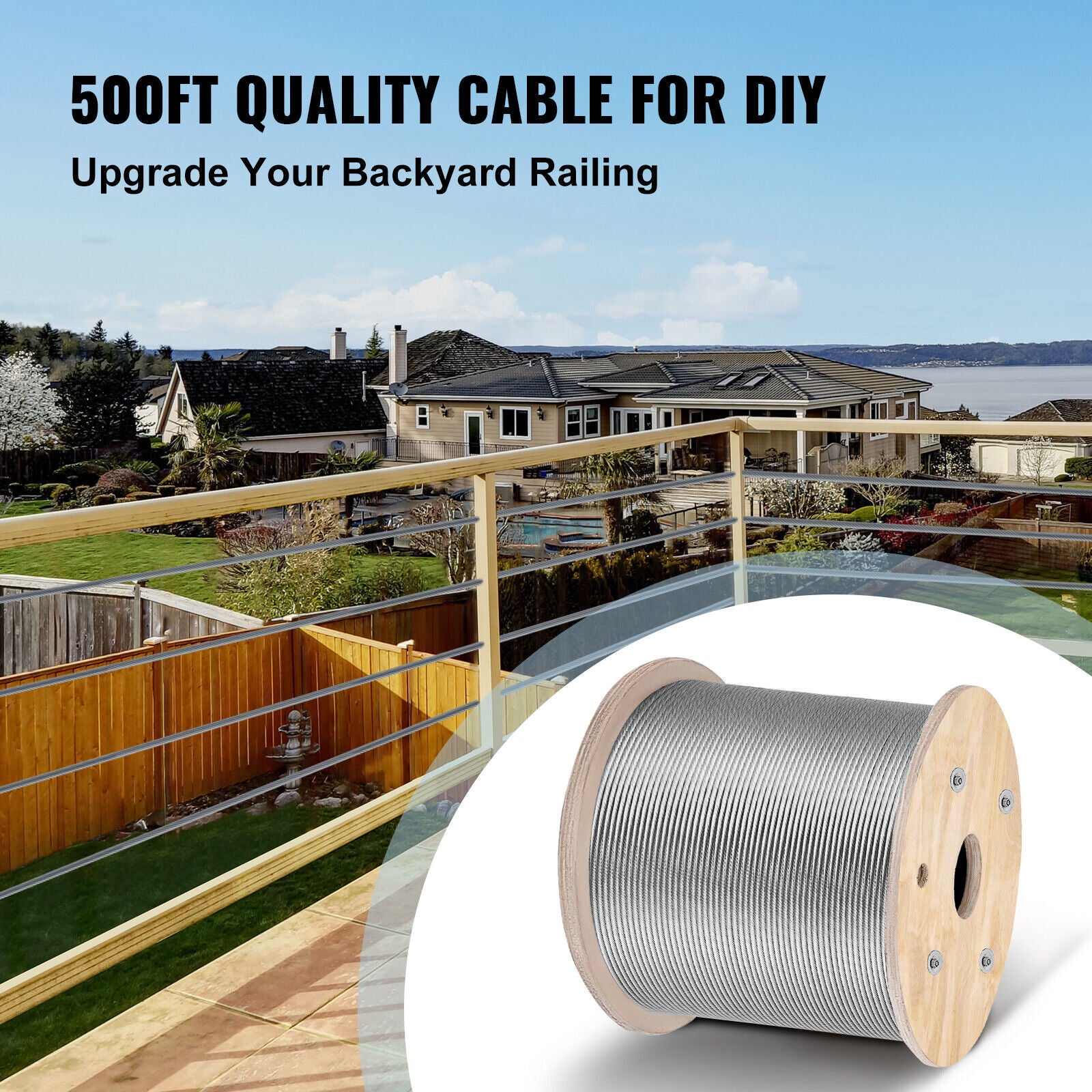 Cable Railing Kit 500ft T316 Stainless Cable Wire Rope 1/8