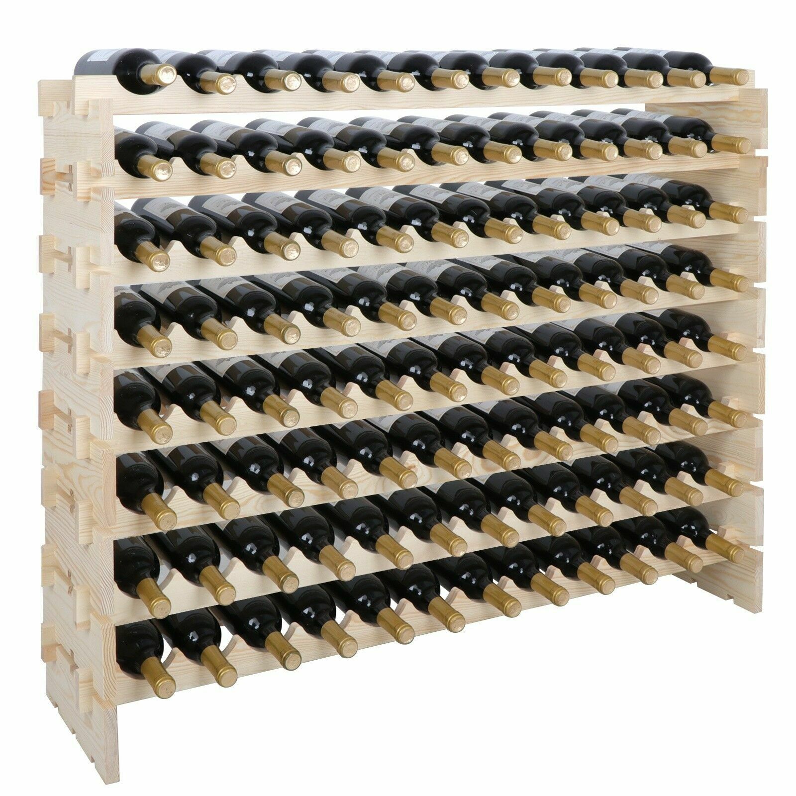 2PCS 96 Bottles Holder Wine Rack Stackable Storage 8 Tier Solid Wood Display