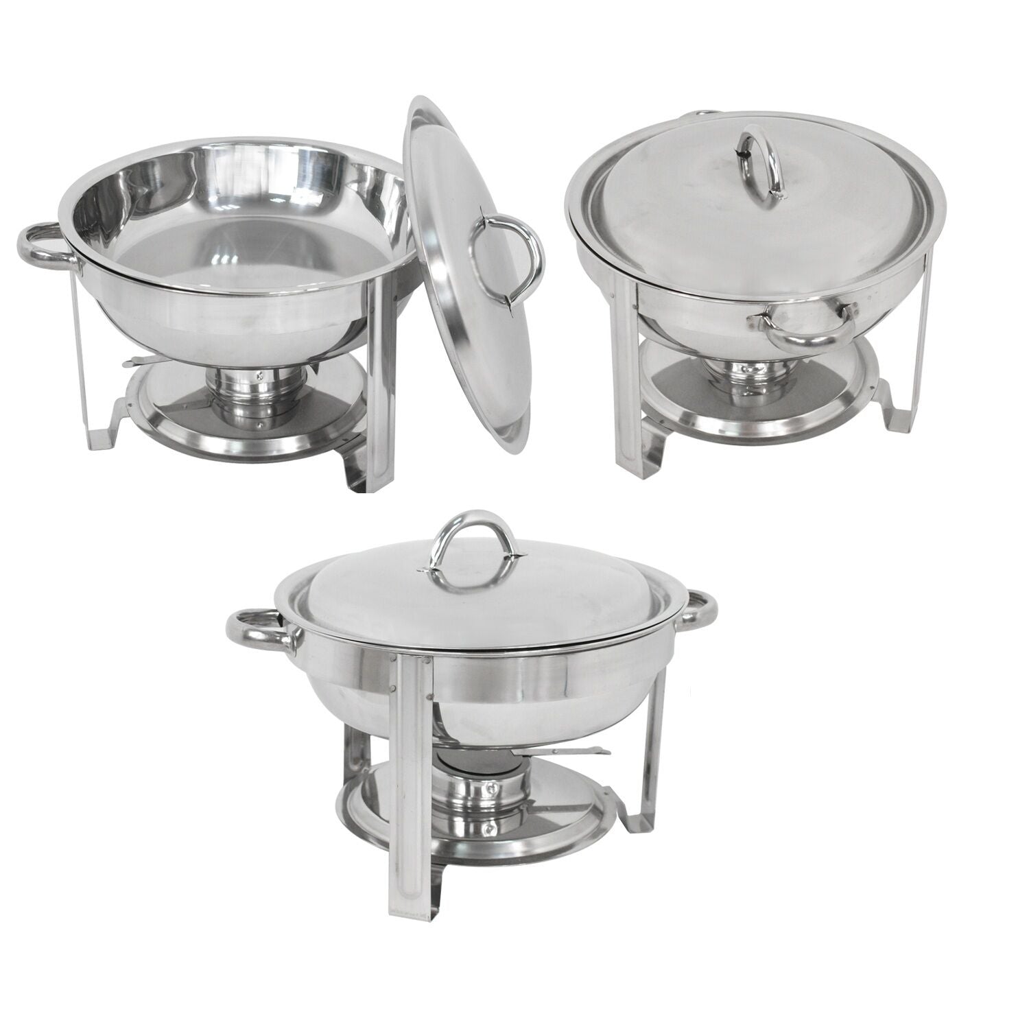 Pack of 3 Round Chafing Dish Buffet Warmer Set With Lid, Silver Accented Chafer