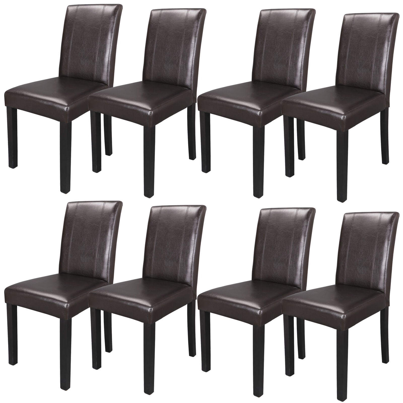 8 Set Dining Parson Room Chairs Kitchen Formal Elegant Leather Design  Brown