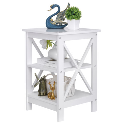 24 Inch X-Design End Table Sofa Side End Storage Shelf White