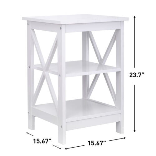 24 Inch X-Design End Table Sofa Side End Storage Shelf White