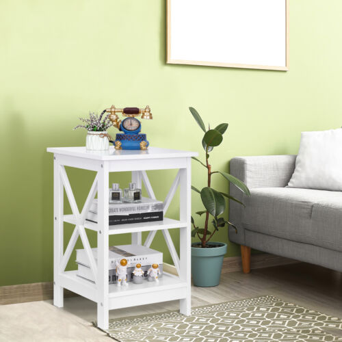 24 Inch X-Design End Table Sofa Side End Storage Shelf White