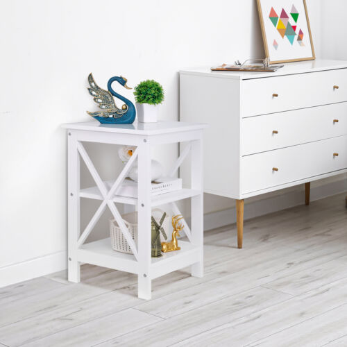 24 Inch X-Design End Table Sofa Side End Storage Shelf White