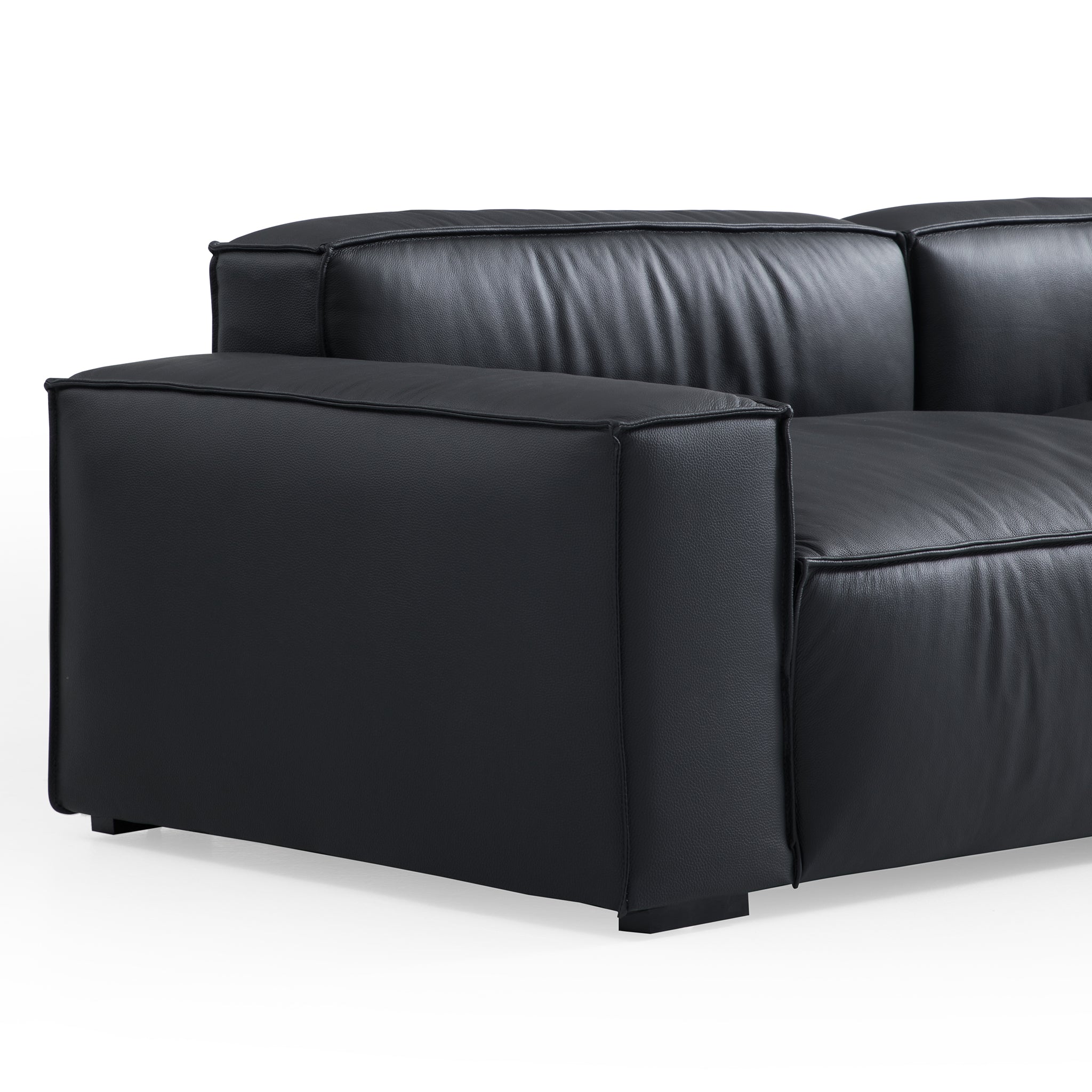 Luxury Minimalist Leather Black Sofa And Ottoman