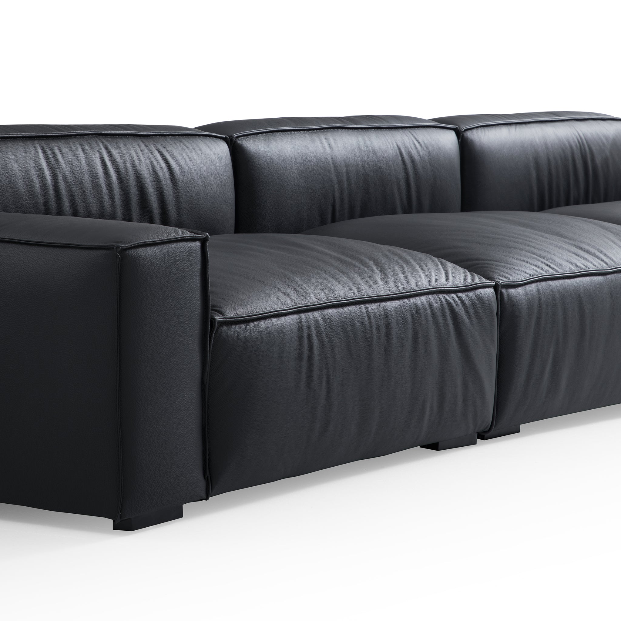 Luxury Minimalist Leather Black Sofa And Ottoman