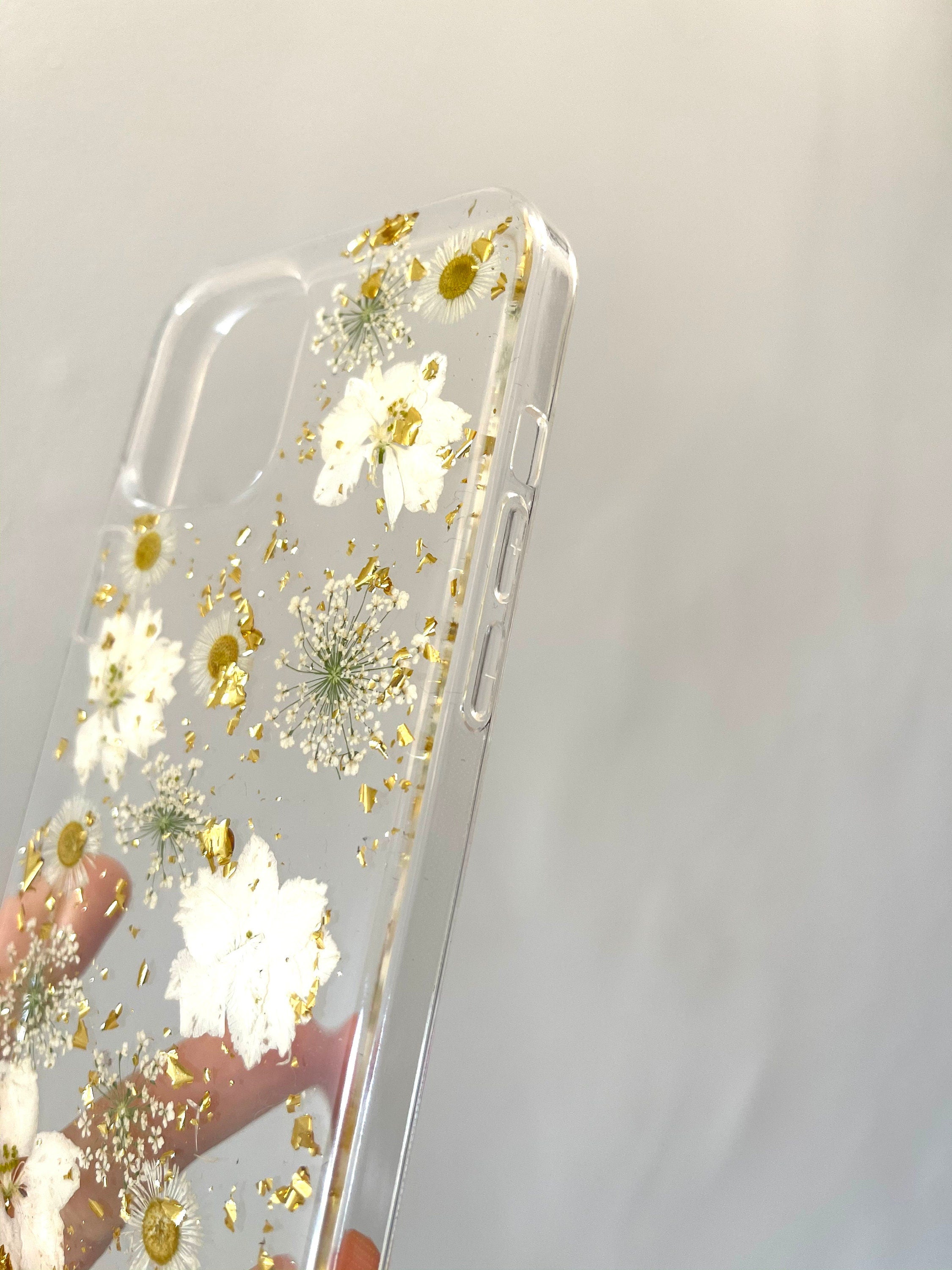 SALE - Hand Pressed Flowers and Glitters iPhone 12, 12 Pro, 12 Pro Max Floral Case Soft Silicone Case