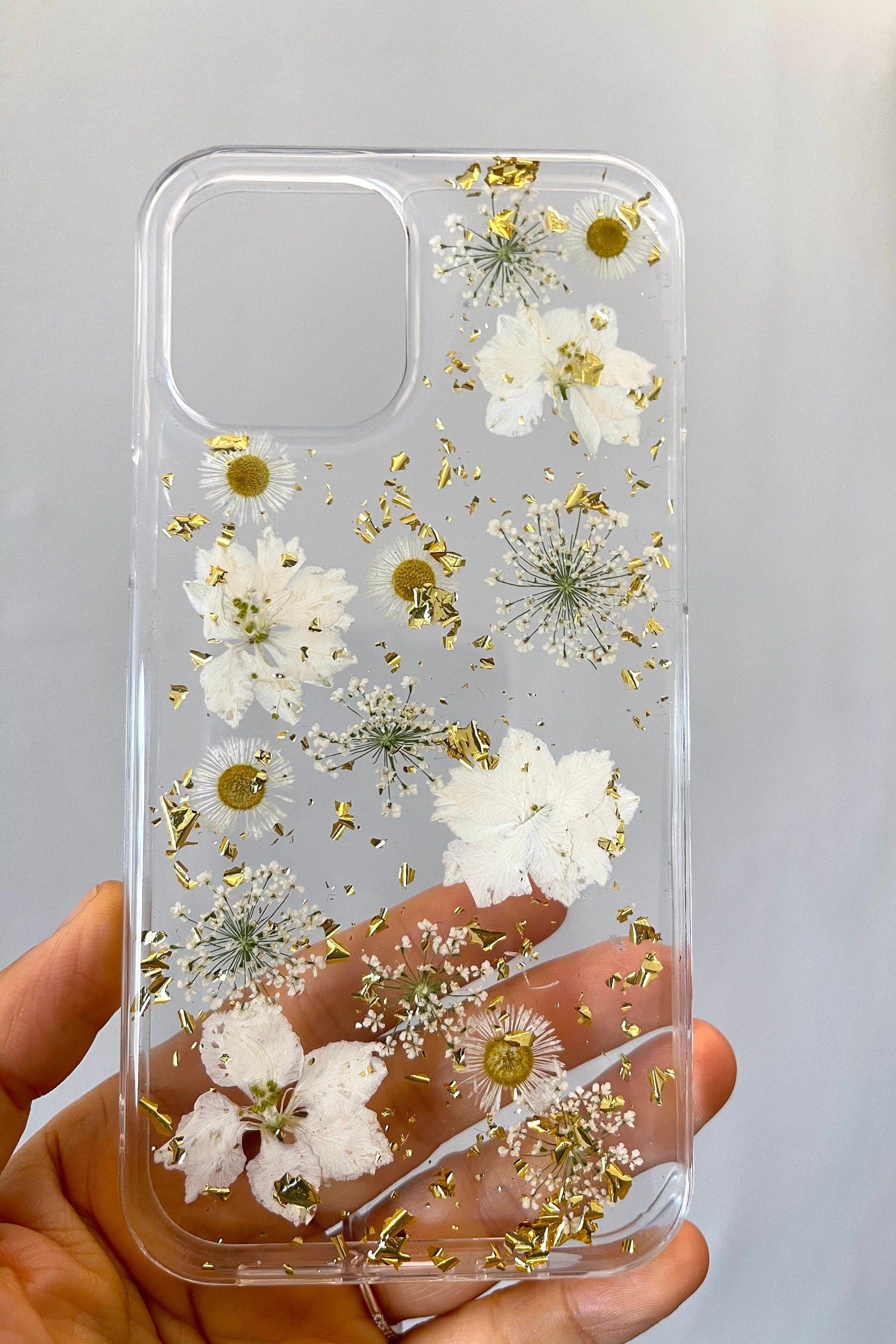 SALE - Hand Pressed Flowers and Glitters iPhone 12, 12 Pro, 12 Pro Max Floral Case Soft Silicone Case