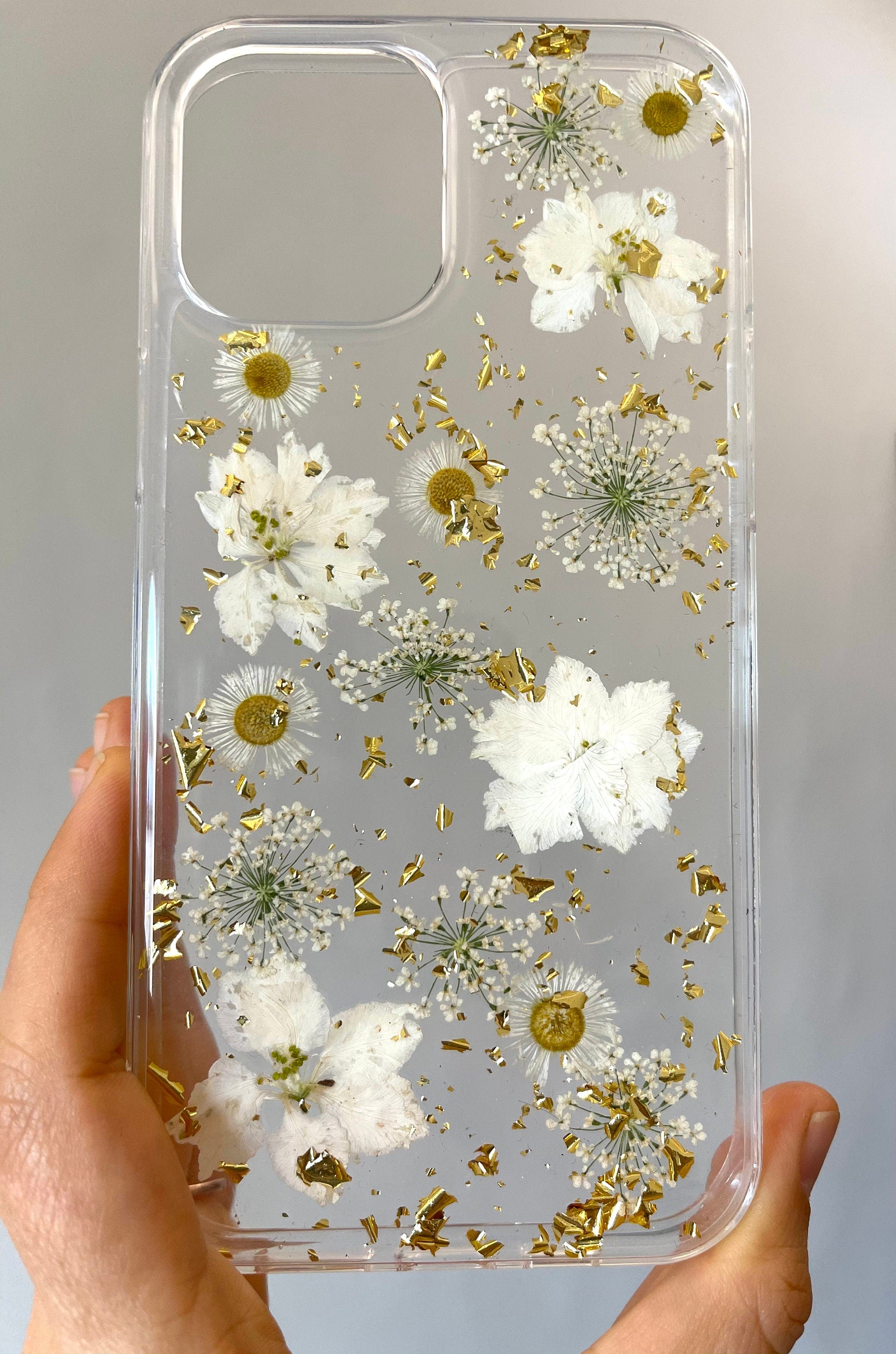 SALE - Hand Pressed Flowers and Glitters iPhone 12, 12 Pro, 12 Pro Max Floral Case Soft Silicone Case