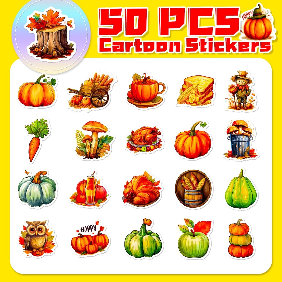 (50 pcs) Pumpkin Food Stickers for Party Playdate Goody Bag Fillers