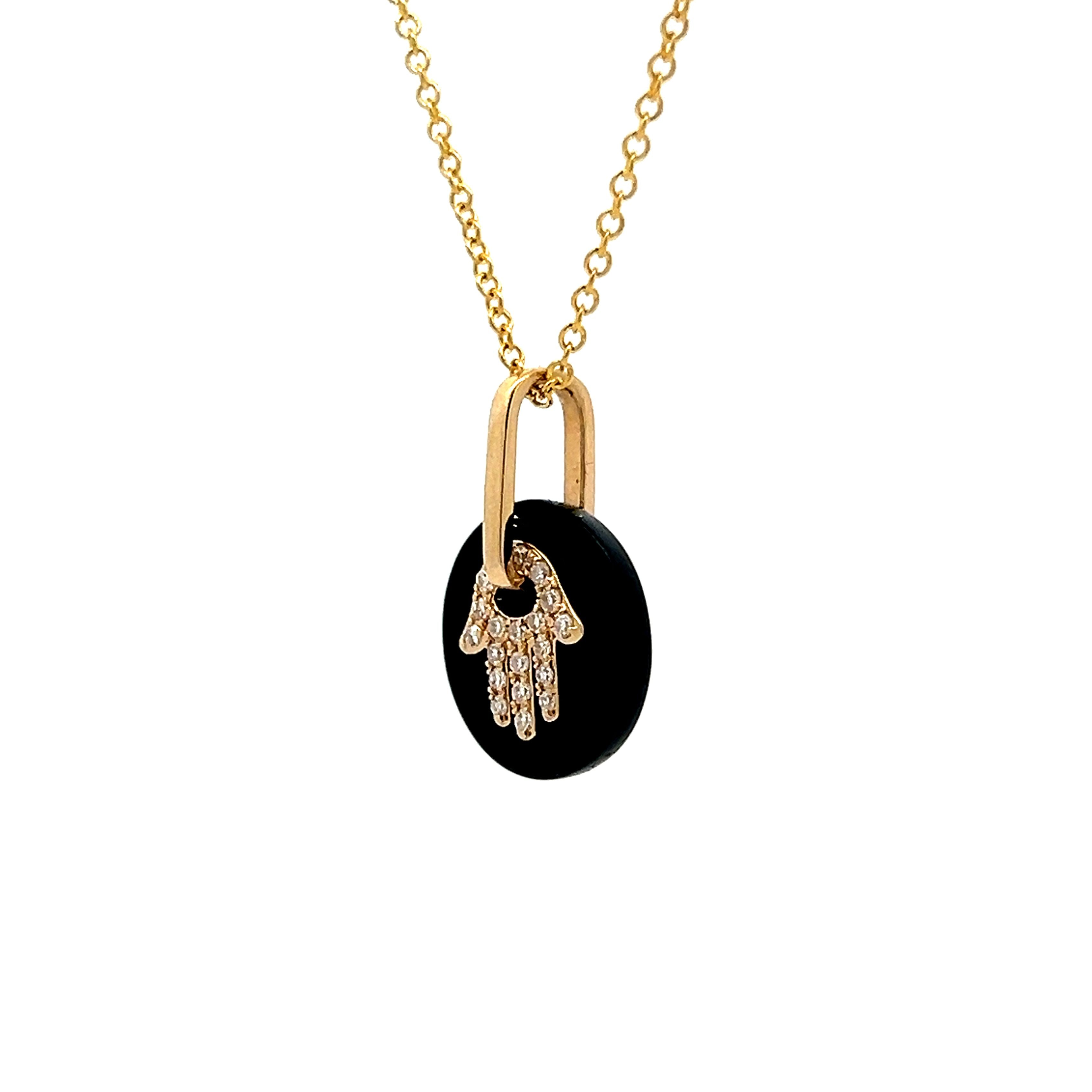 Onyx & Diamond Pendant Necklace in 14k Yellow Gold